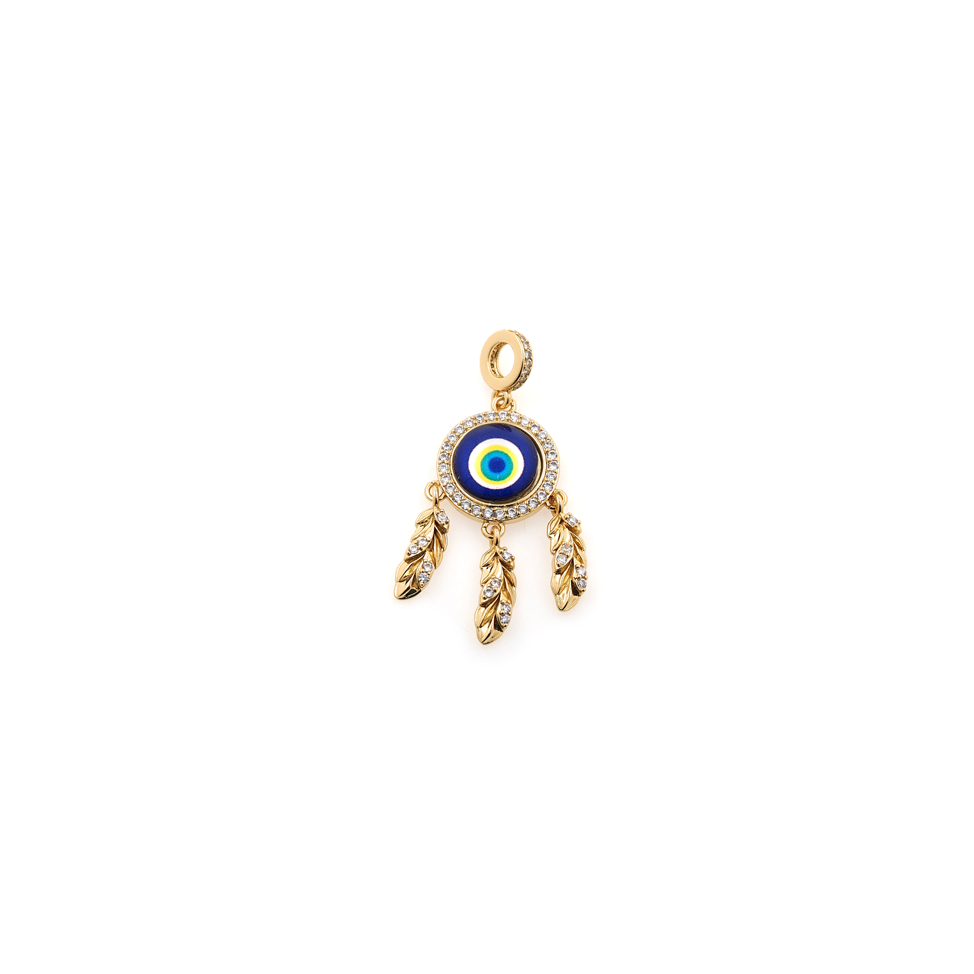18K Gold Filled Evil Eye Pendant,CZ Micro Pave Evil Eye Charm Earrings Necklace for DIY Jewelry Making Supply