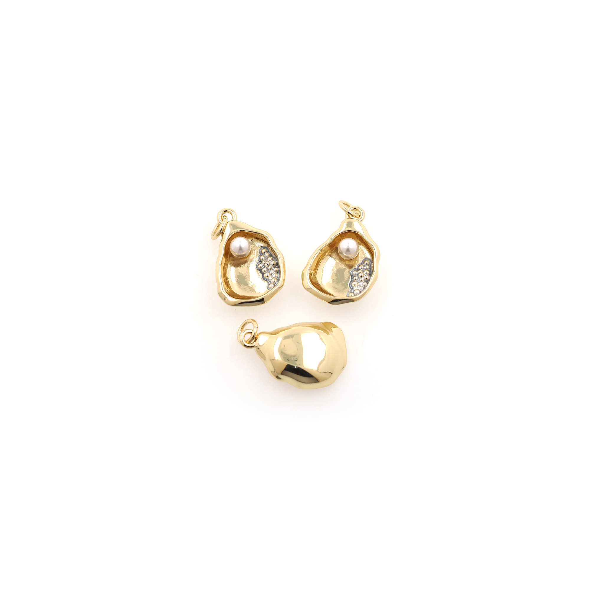 18K Gold Filled Oyster Pendant,Dainty Pearl Oyster Charm Earrings Necklace for DIY Jewelry Making Supply