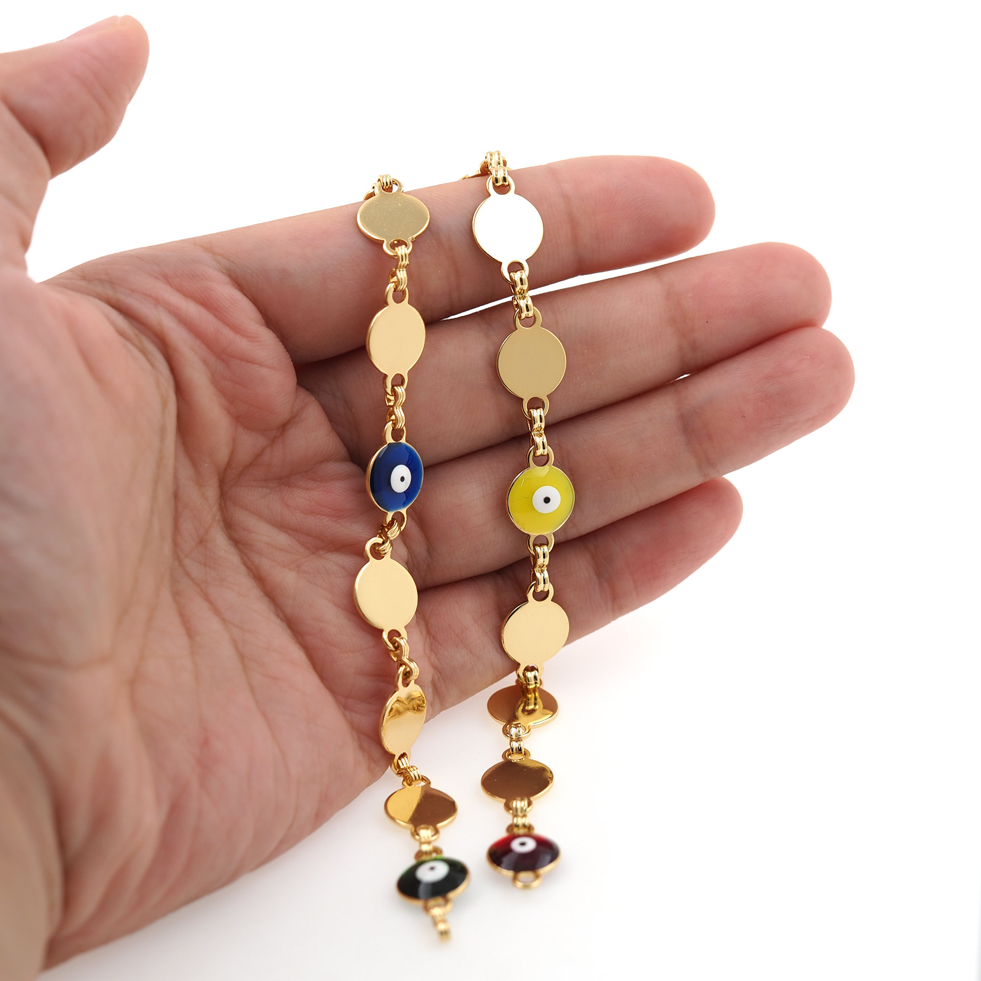 18K Gold Filled Evil Eye Chain Necklace,Dainty Link Chain,Gold Disc Chain Necklace for Women DIY Jewelry Making Supply