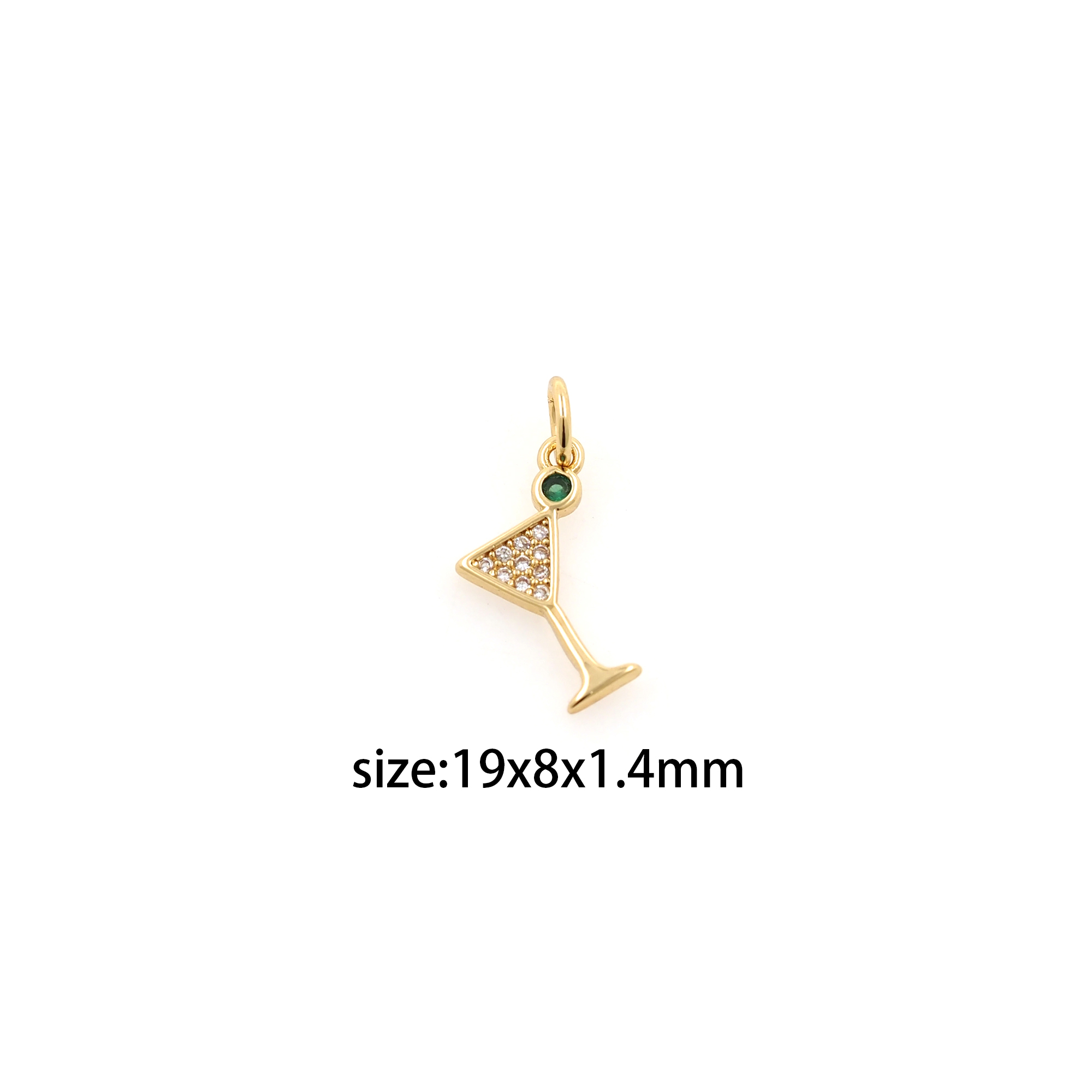 18K Gold Filled Wine Glass Pendant,CZ Micro Pave Wine Glass Charm Earrings Necklace for DIY Jewelry Making Supply