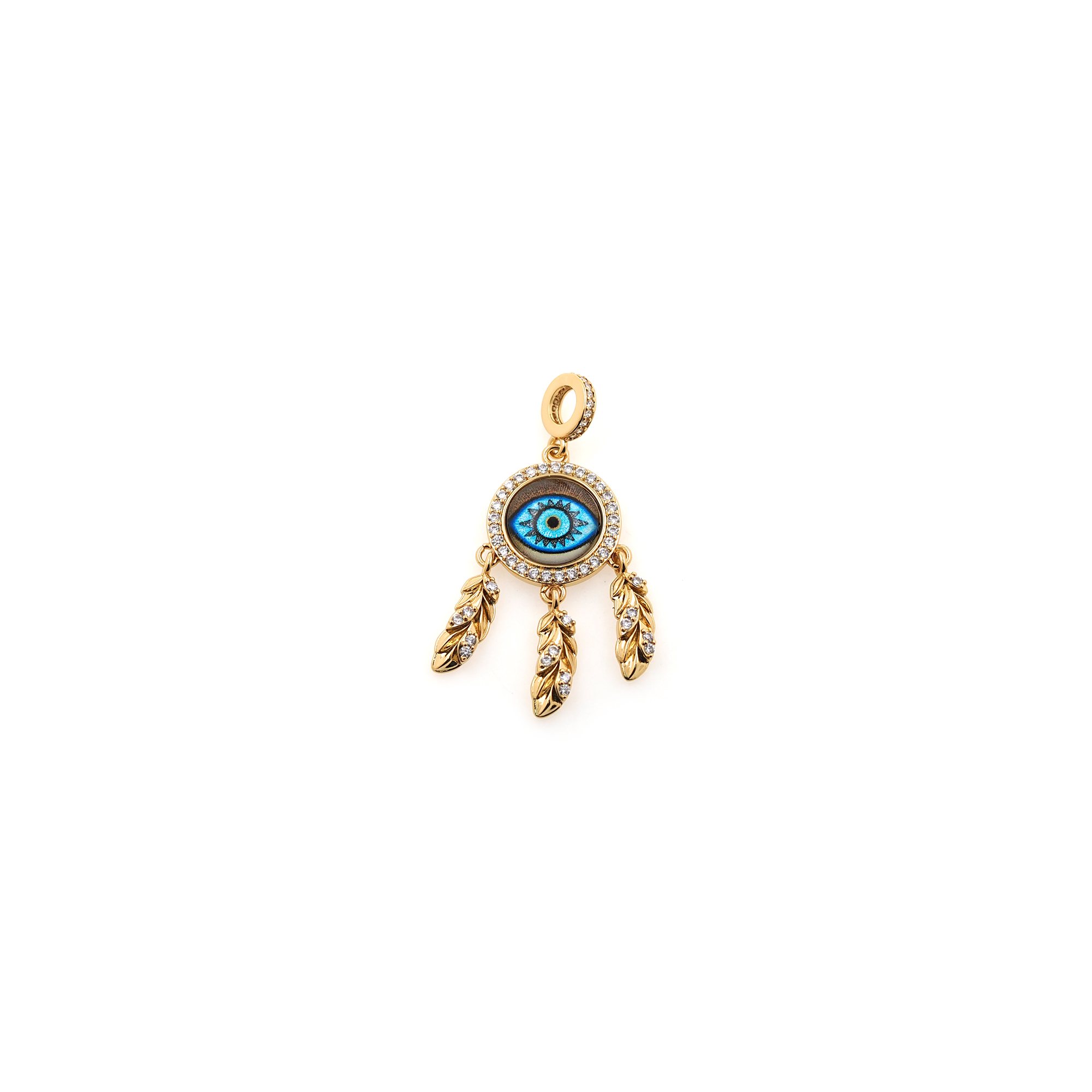 18K Gold Filled Evil Eye Pendant,CZ Micro Pave Evil Eye Charm Earrings Necklace for DIY Jewelry Making Supply