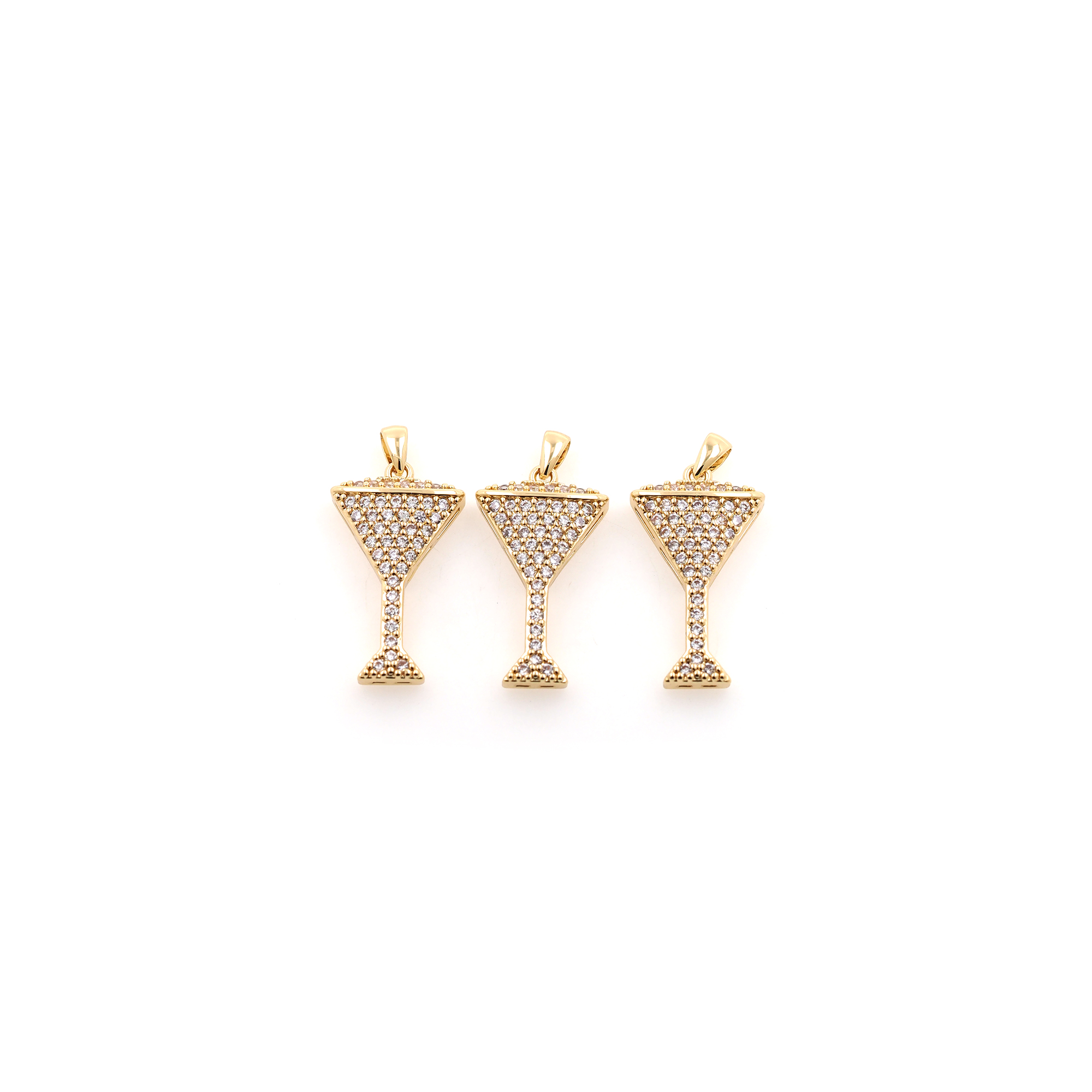 18K Gold Filled Wine Glass Pendant,CZ Micro Pave Wine Glass Charm Earrings Necklace for DIY Jewelry Making Supply