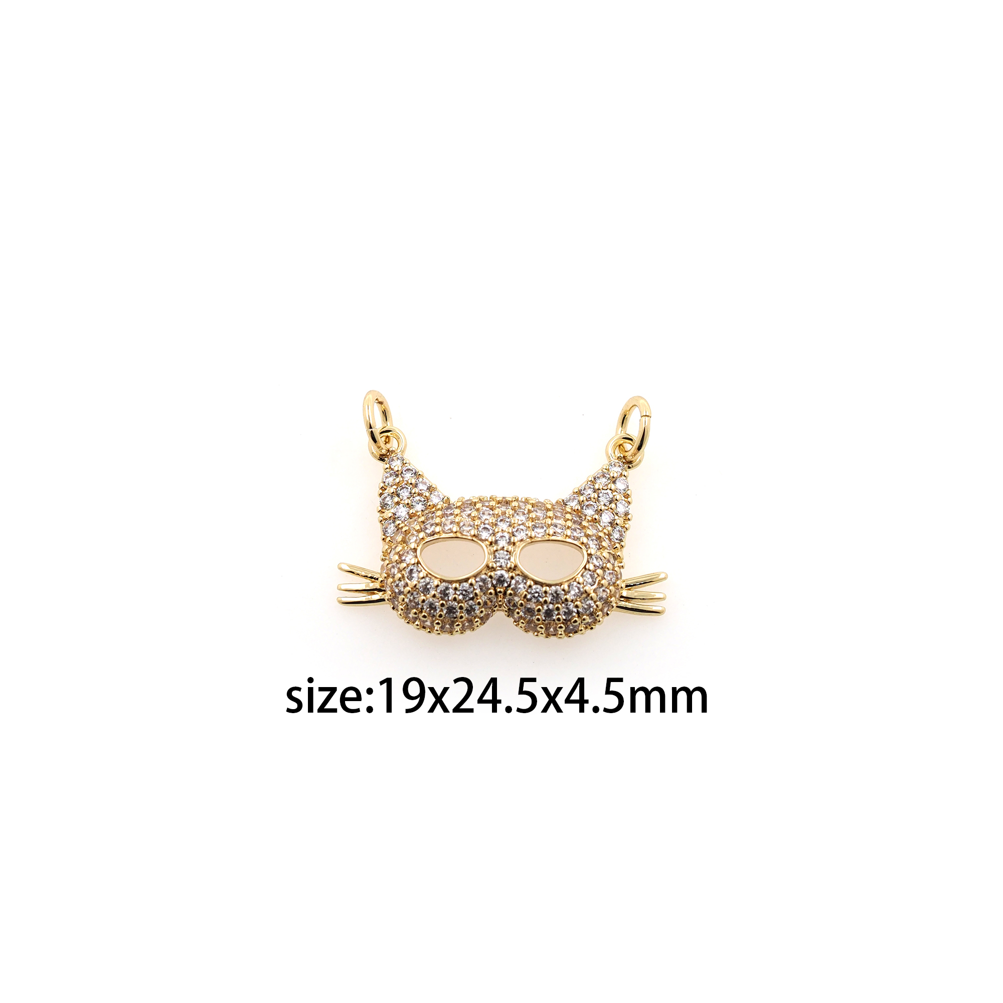 18K Gold Filled Cat Pendant,Animal Charm,CZ Micro Pave Cat Earrings Necklace for DIY Jewelry Making Supply