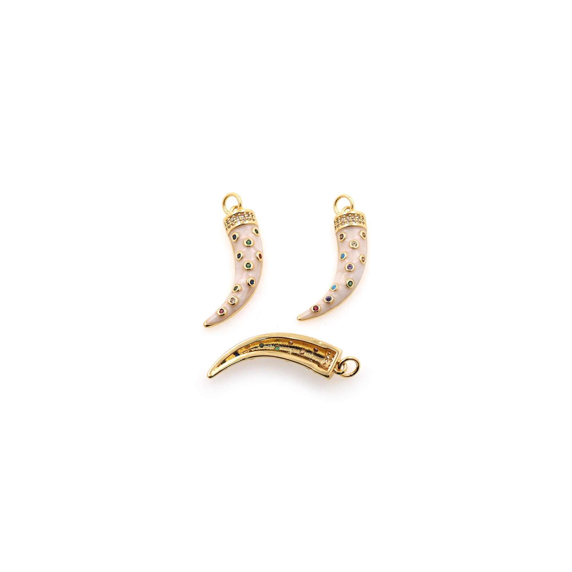 18K Gold Filled Horn Pendant,Enamel Horn Charm Earrings Necklace for DIY Jewelry Making Supply