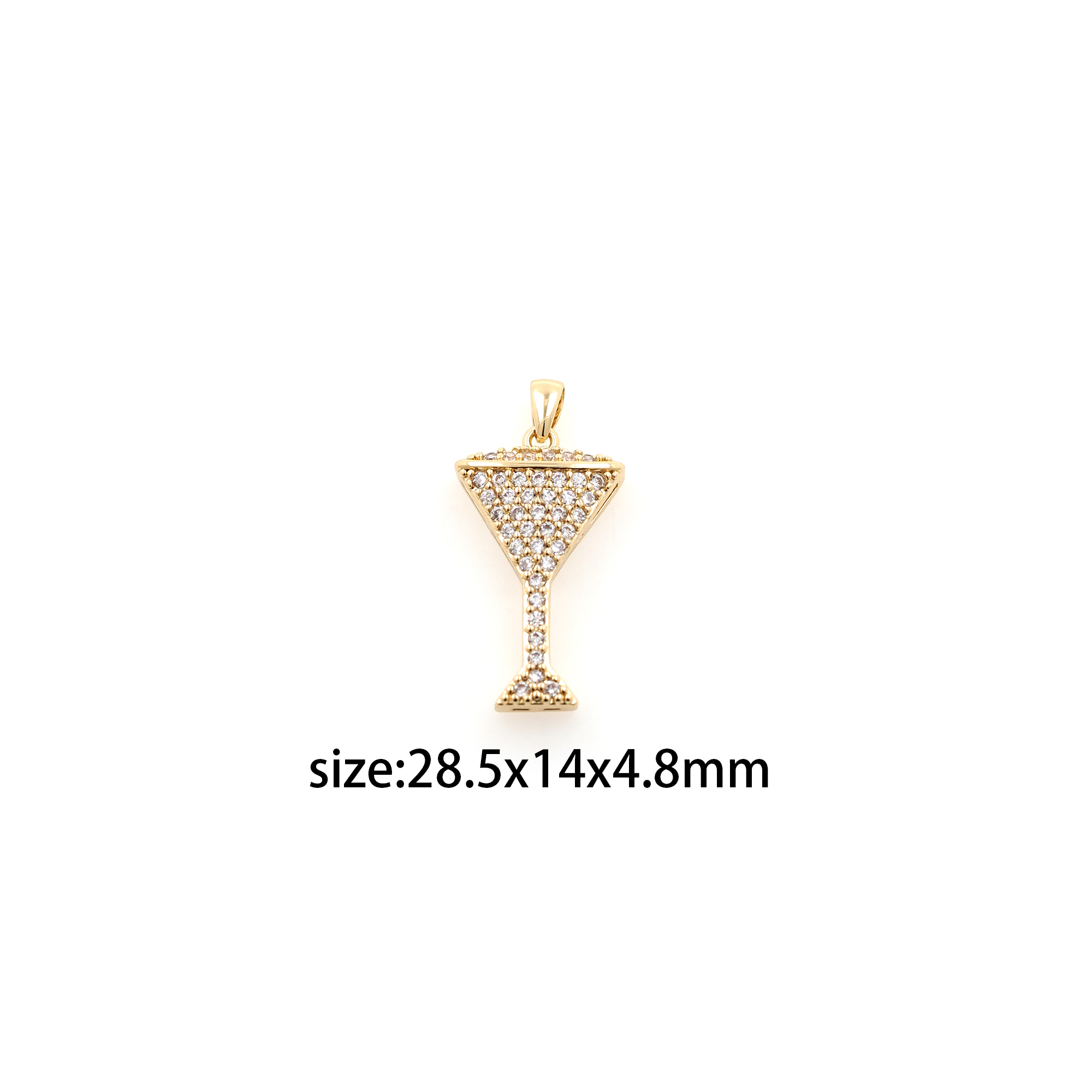 18K Gold Filled Wine Glass Pendant,CZ Micro Pave Wine Glass Charm Earrings Necklace for DIY Jewelry Making Supply