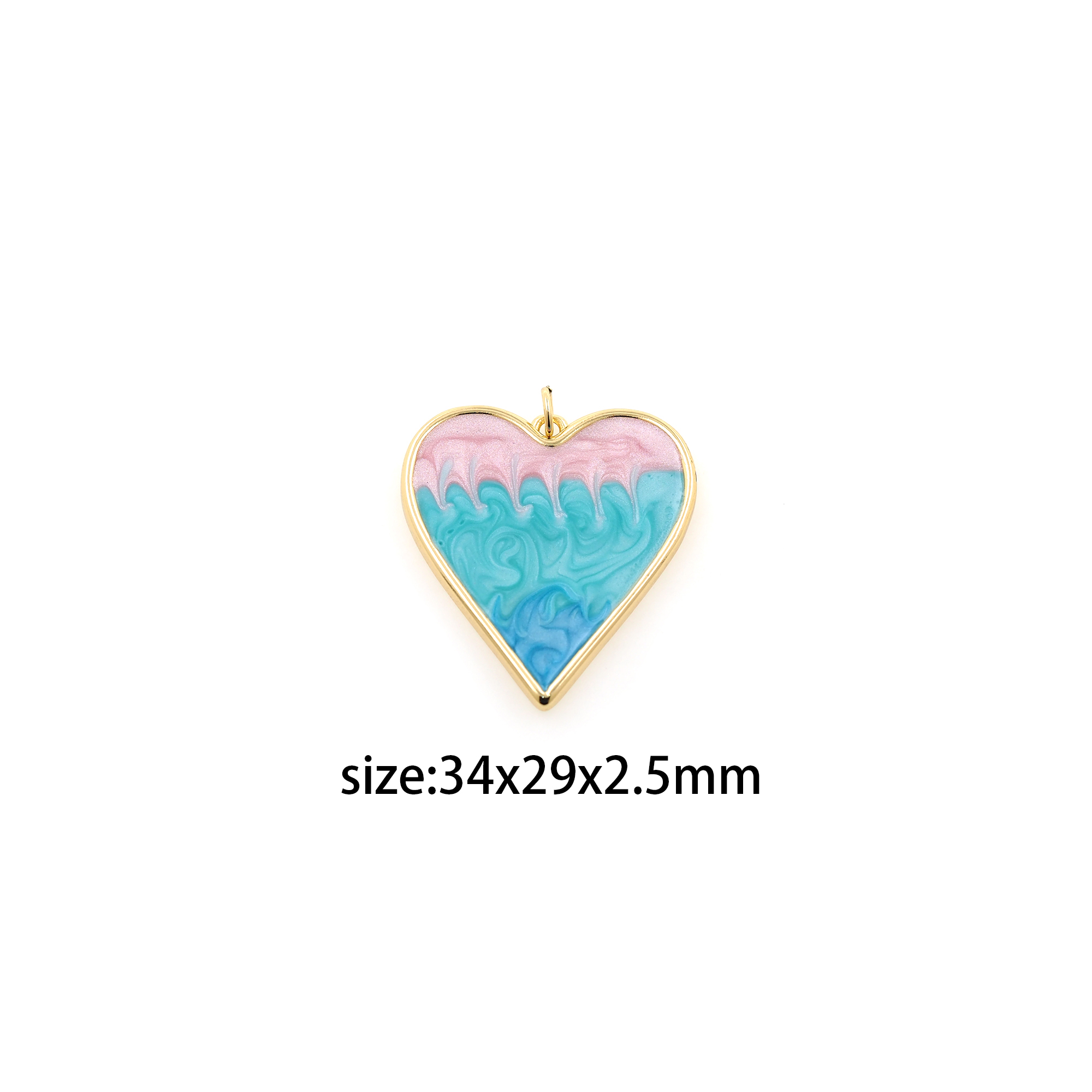18K Gold Filled Heart Pendant,Colorful Enamel Heart Charm Earrings Necklace for DIY Jewelry Making Supply