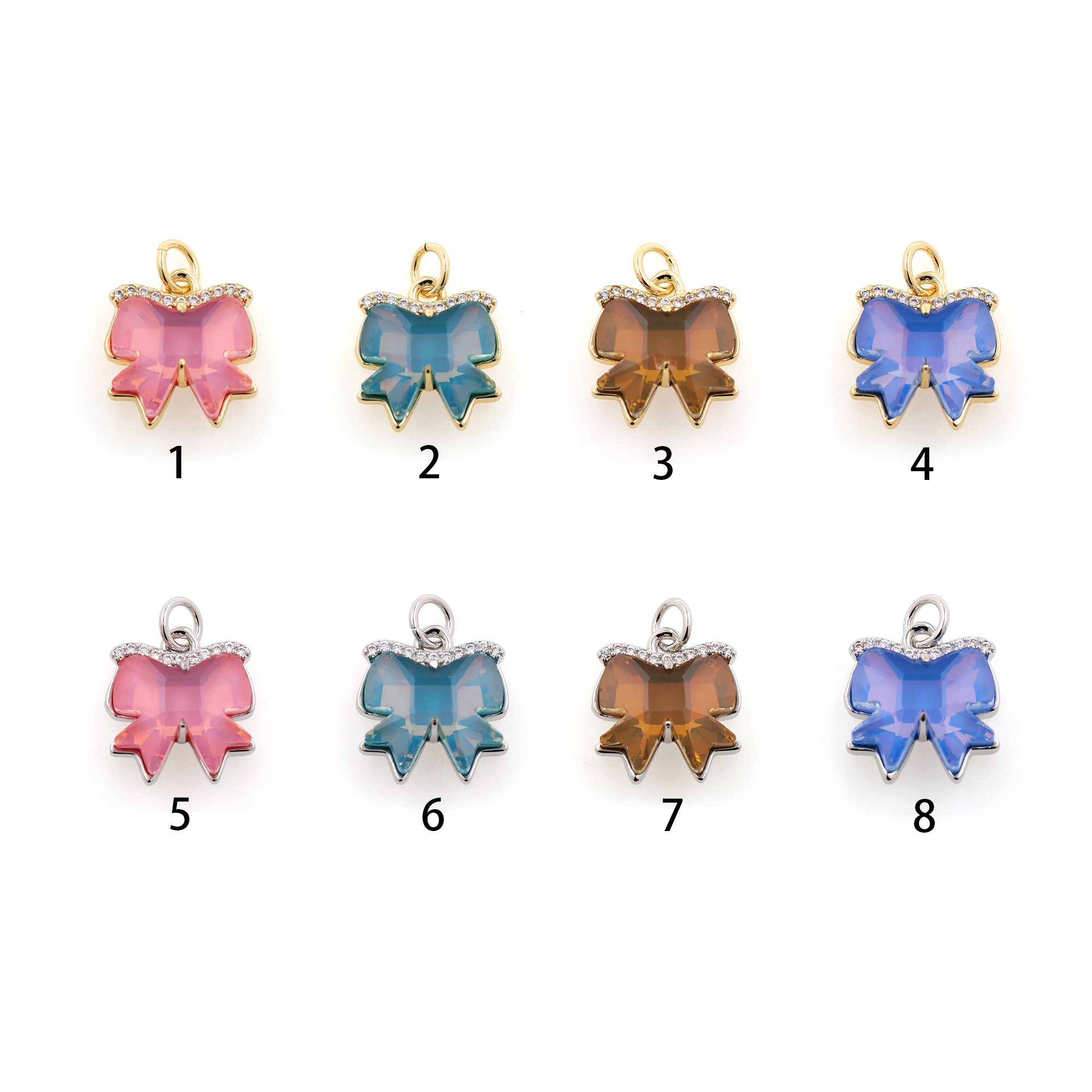 18K Gold Filled Bow Pendant,CZ Micro Pave Bow Charm Earrings Necklace for DIY Jewelry Making Supply