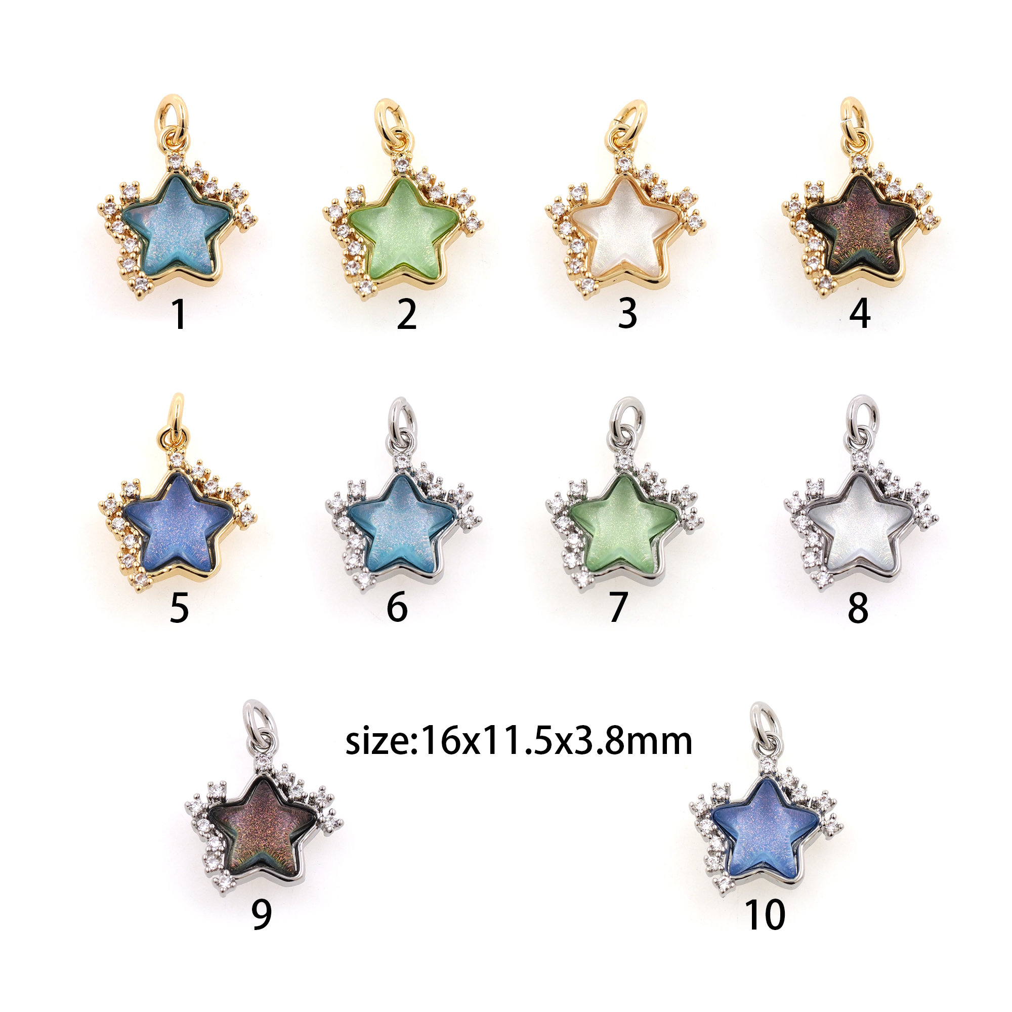 18K Gold Filled Star Pendant,CZ Micro Pave Celestial Charm Earrings Necklace for DIY Jewelry Making Supply