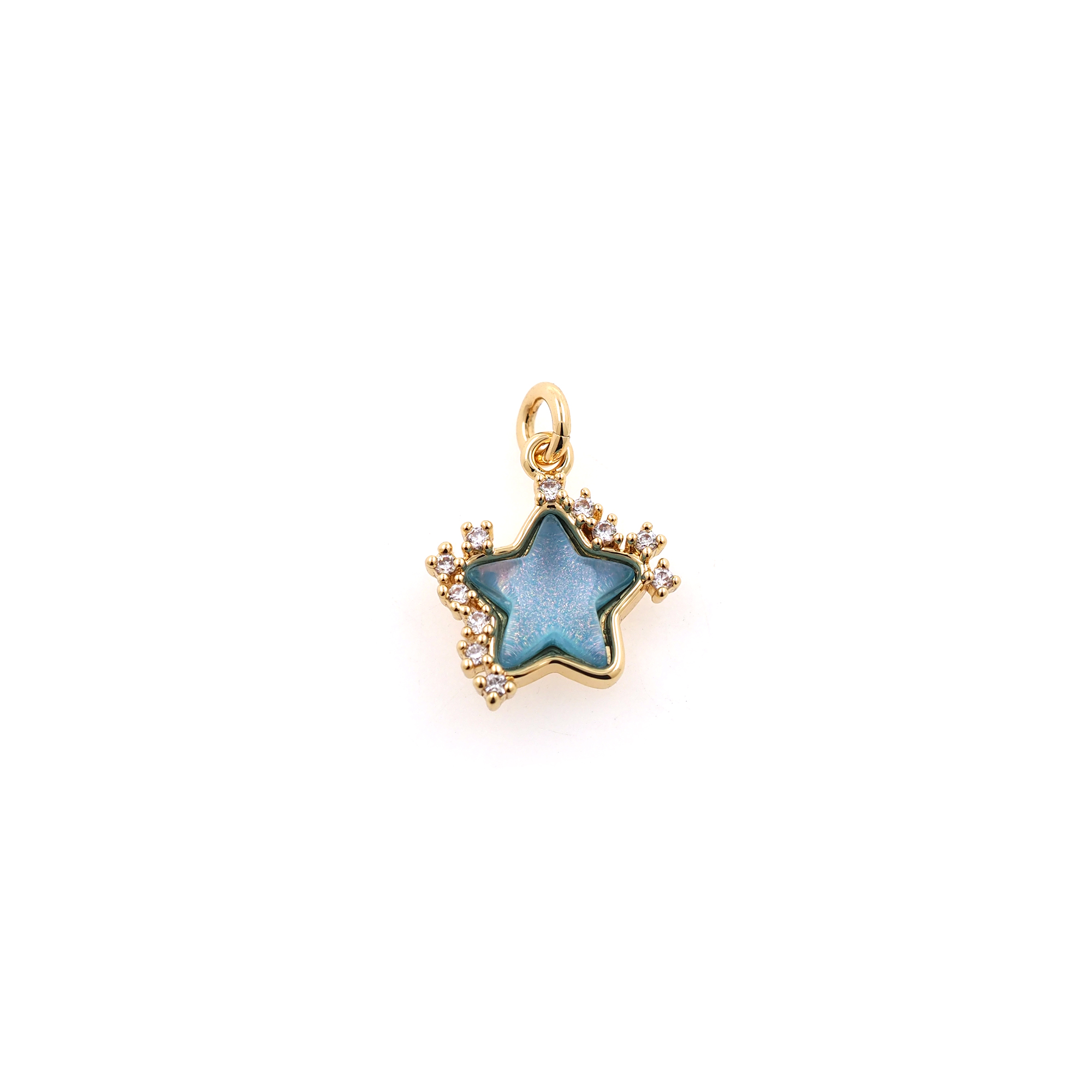 18K Gold Filled Star Pendant,CZ Micro Pave Celestial Charm Earrings Necklace for DIY Jewelry Making Supply