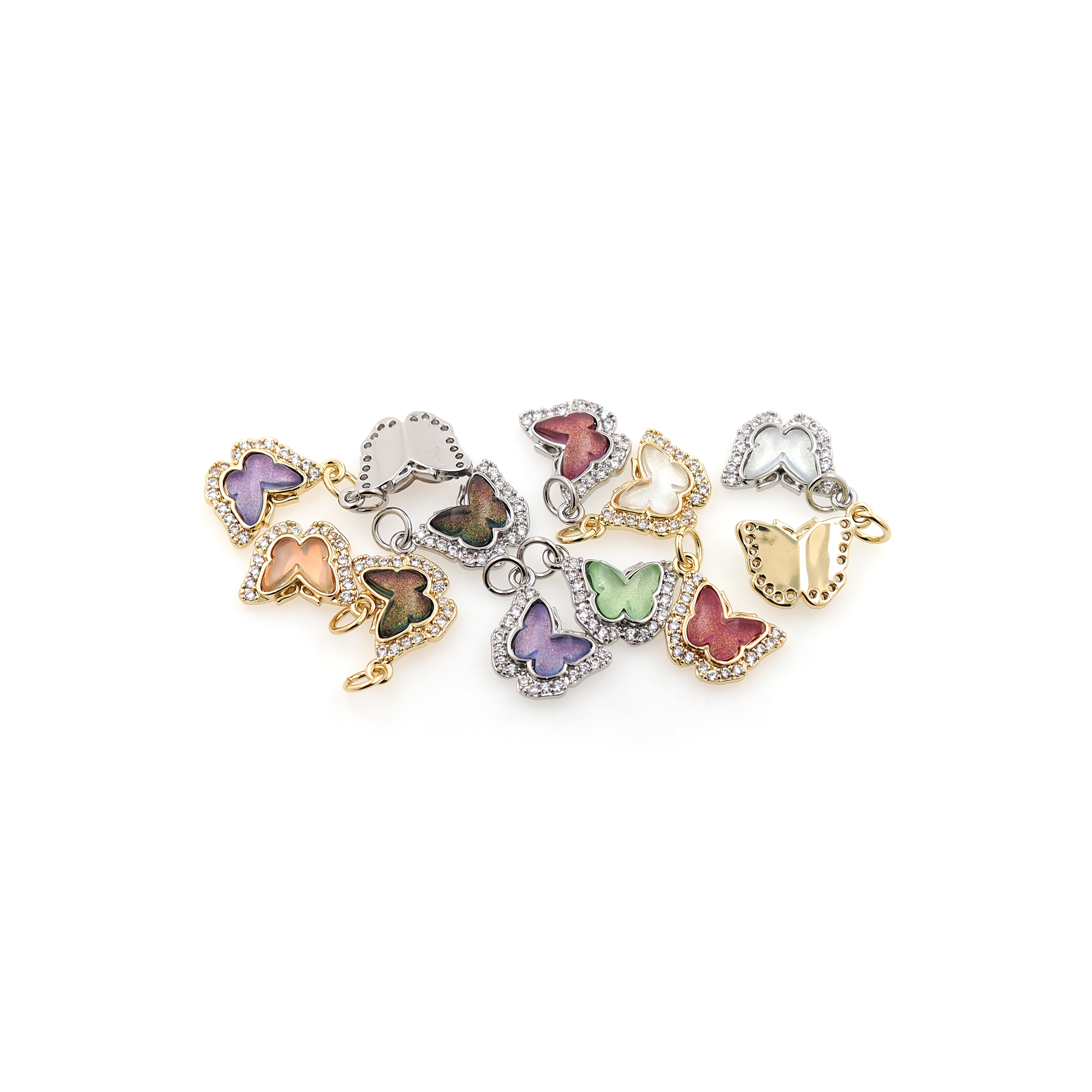 18K Gold Filled Butterfly Pendant,CZ Micro Pave Butterfly Charm Earrings Necklace for DIY Jewelry Making Supply