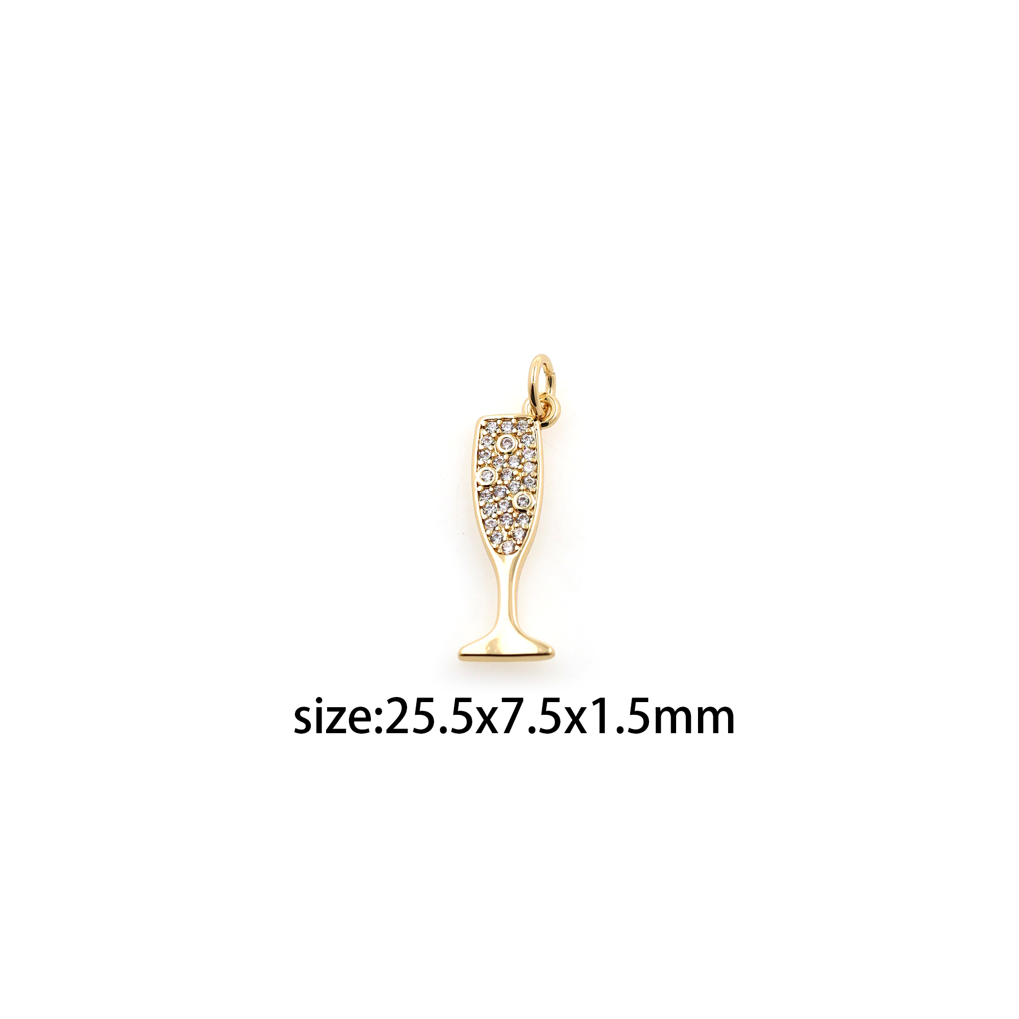 18K Gold Filled Wine Glass Pendant,CZ Micro Pave Wine Glass Charm Earrings Necklace for DIY Jewelry Making Supply