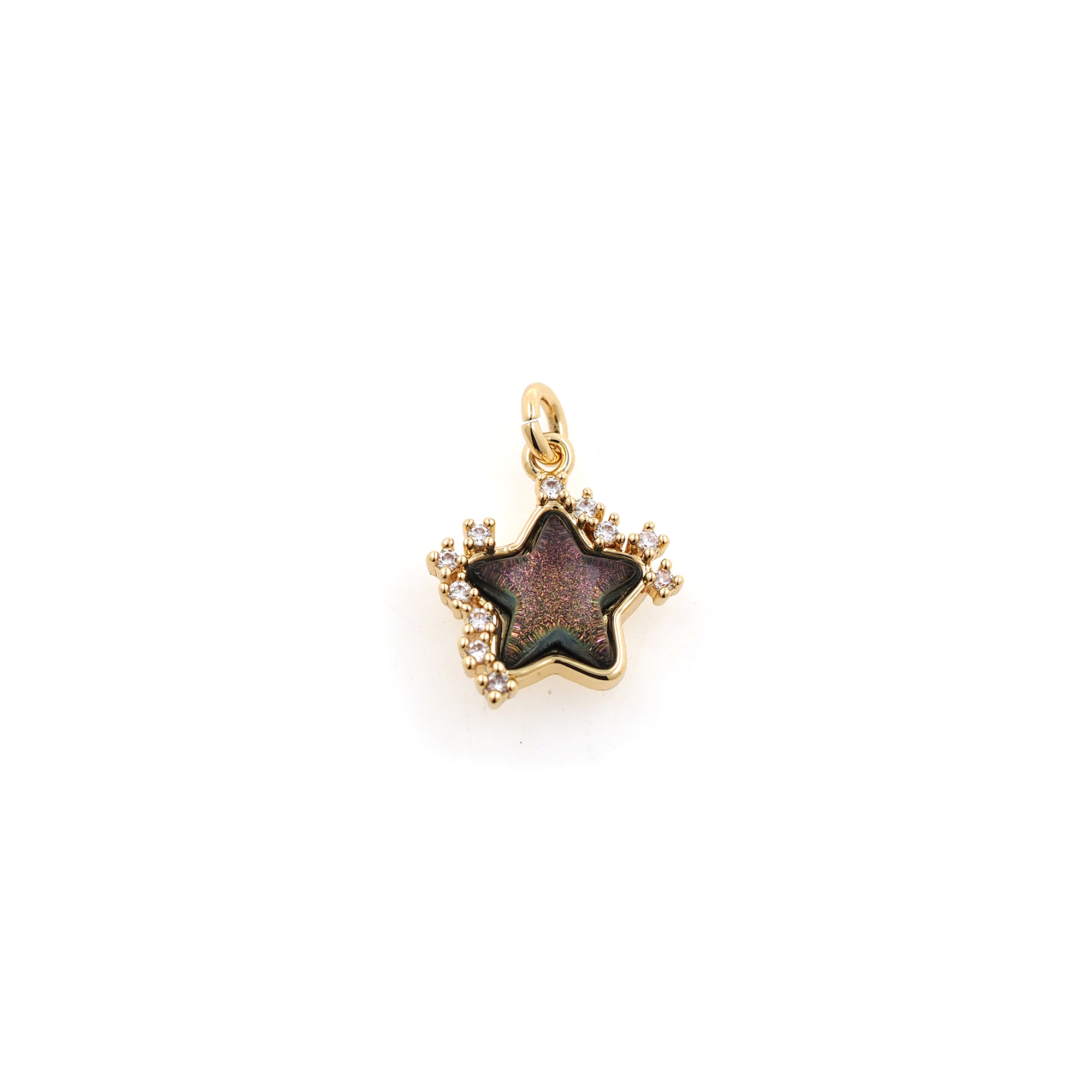18K Gold Filled Star Pendant,CZ Micro Pave Celestial Charm Earrings Necklace for DIY Jewelry Making Supply
