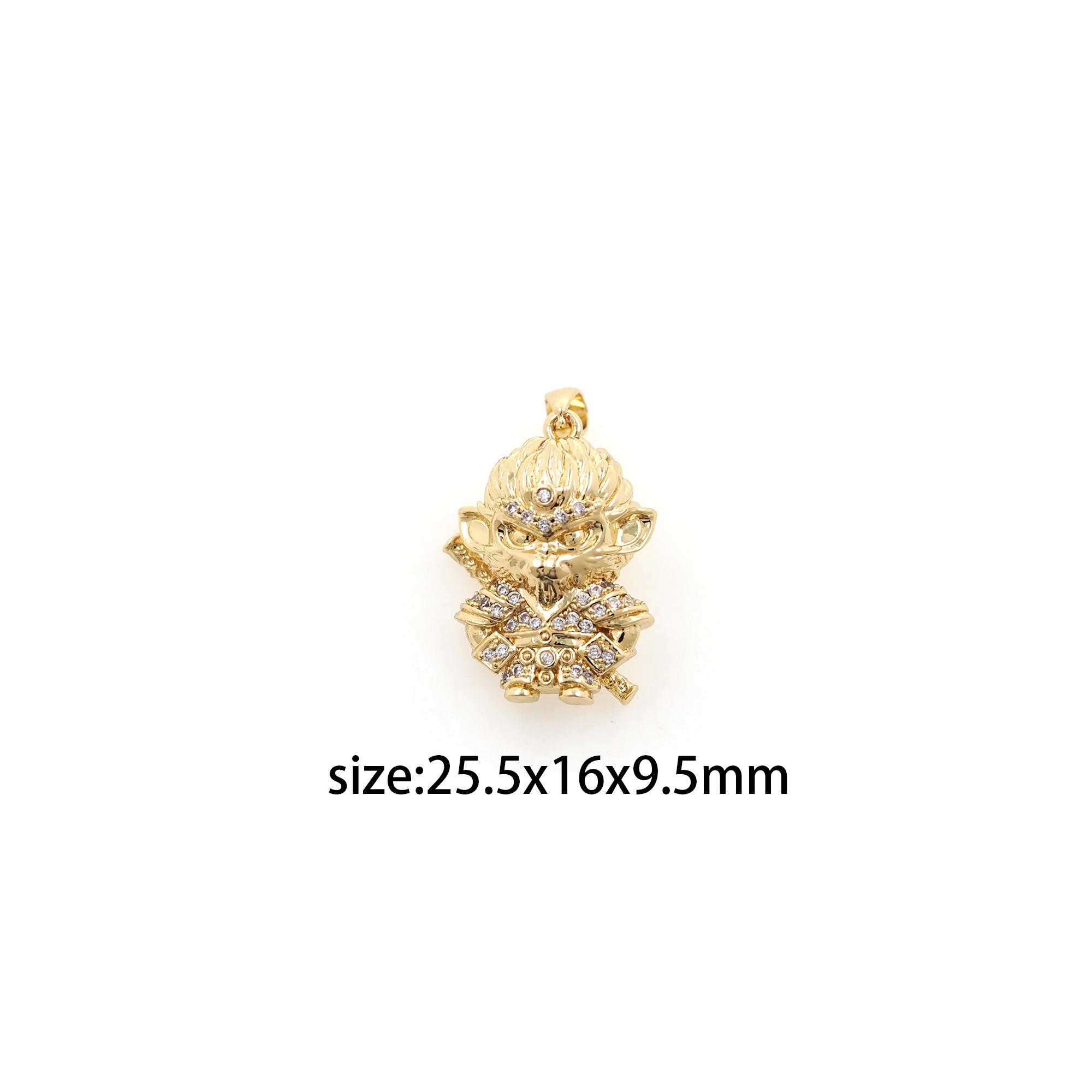 18K Gold Filled Monkey King Pendant,CZ Micro Pave Mythical Monkey King Charm Earrings Necklace for DIY Jewelry Making Supply