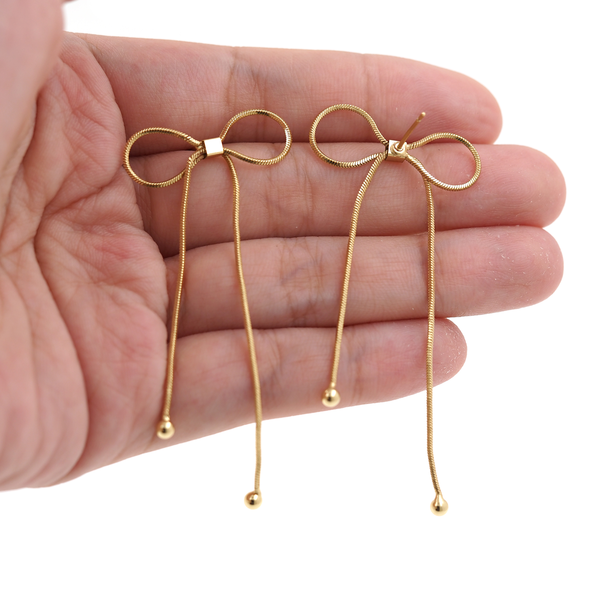 18K Gold Filled Bow Stud Earrings,Tassel Earrings,Dainty Earrings,Minimalist Earring,Gift for Wife