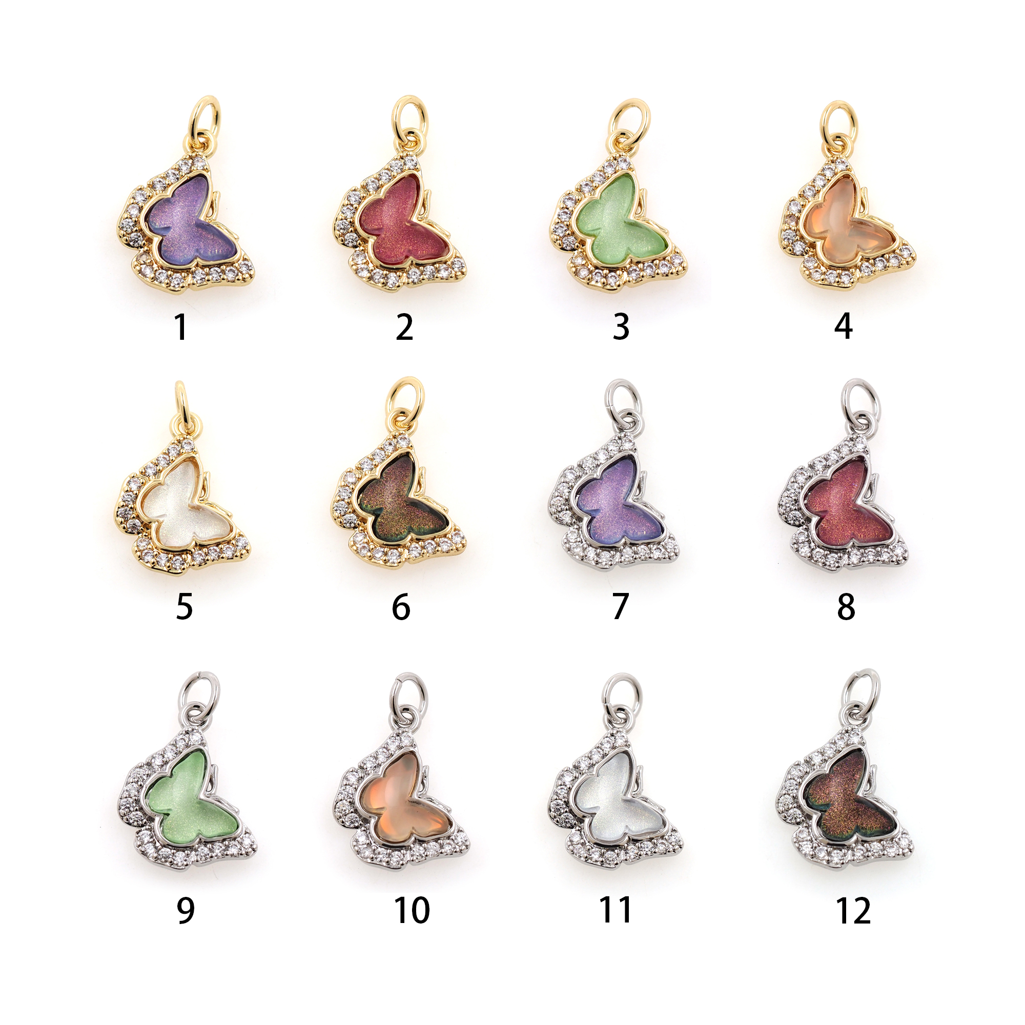 18K Gold Filled Butterfly Pendant,CZ Micro Pave Butterfly Charm Earrings Necklace for DIY Jewelry Making Supply