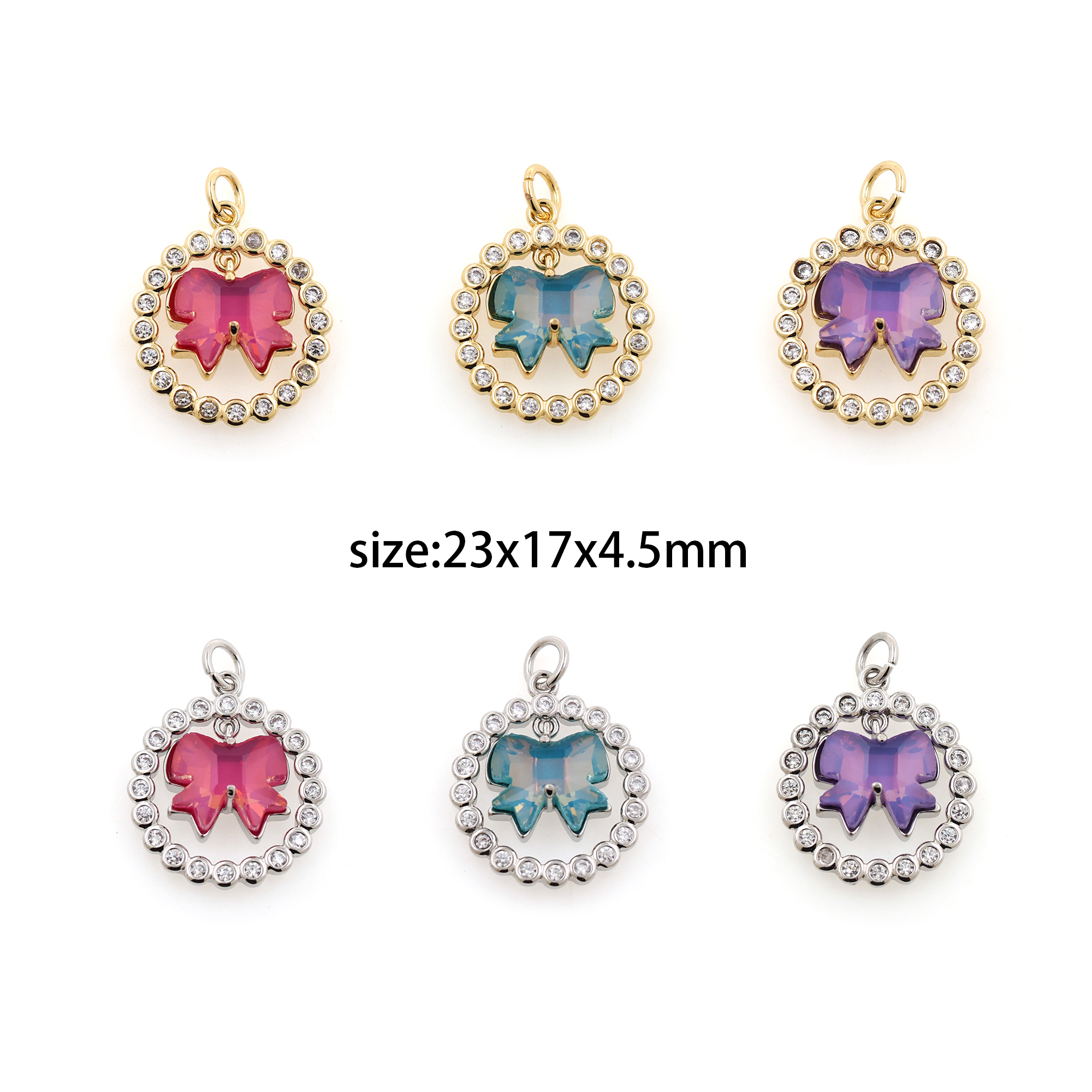 18K Gold Filled Bow Pendant,CZ Micro Pave Bow Charm Earrings Necklace for DIY Jewelry Making Supply