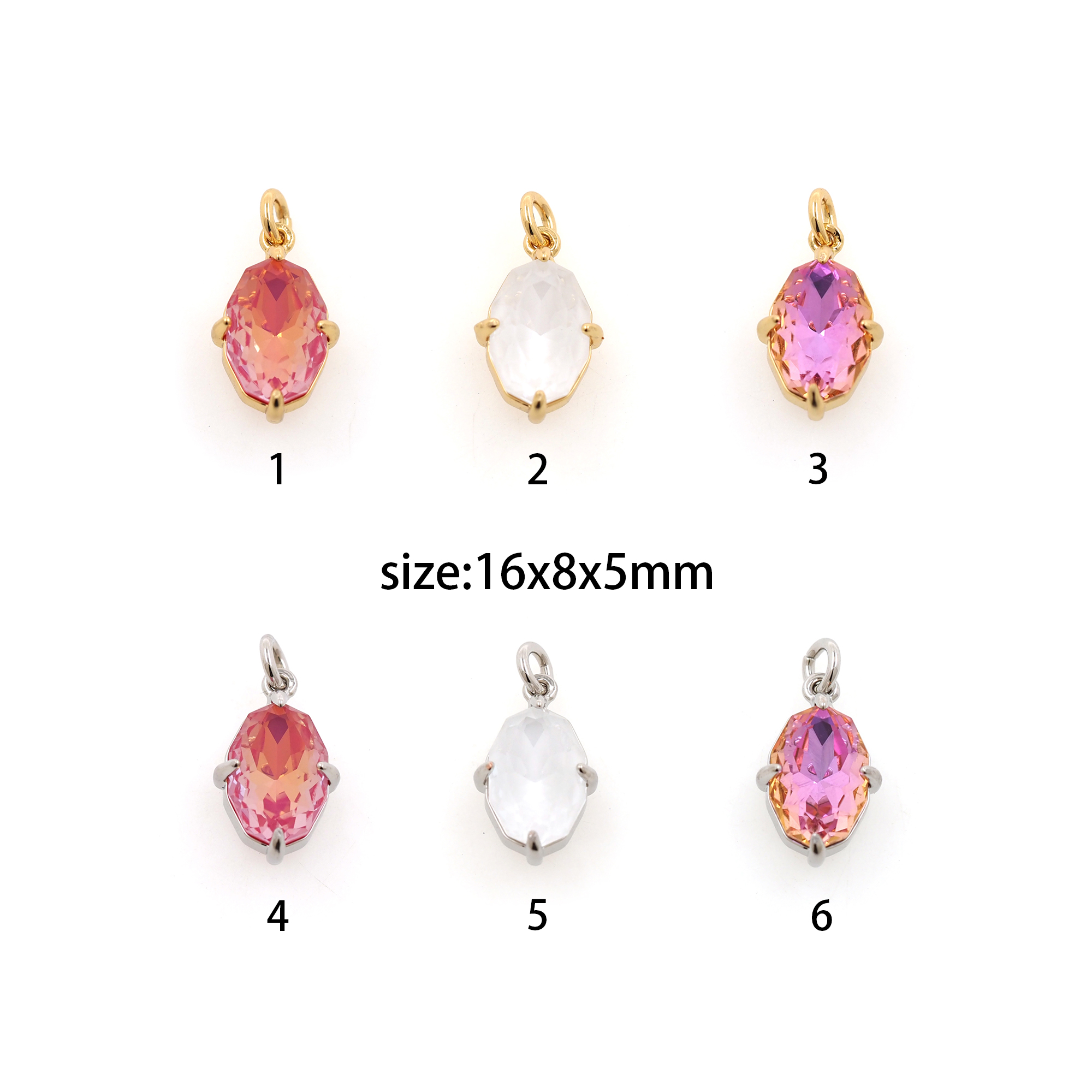 18K Gold Filled Oval Pendant,Crystal Oval Charm Earrings Necklace for DIY Jewelry Making Supply