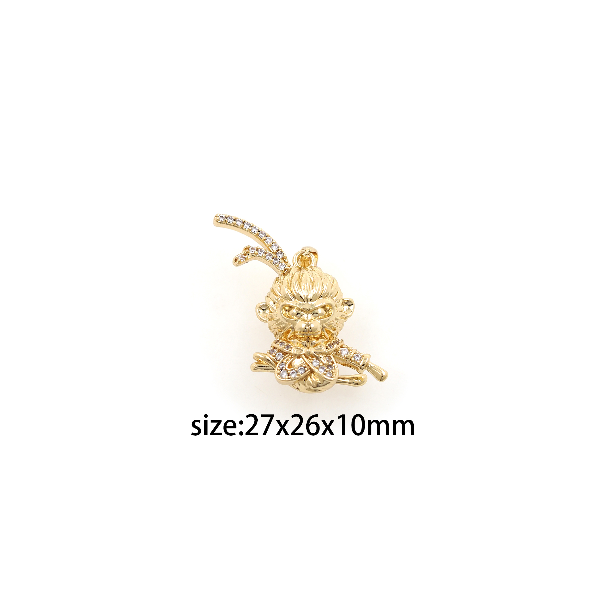 18K Gold Filled Monkey King Pendant,CZ Micro Pave Mythical Sun Wukong Charm Earrings Necklace for DIY Jewelry Making Supply