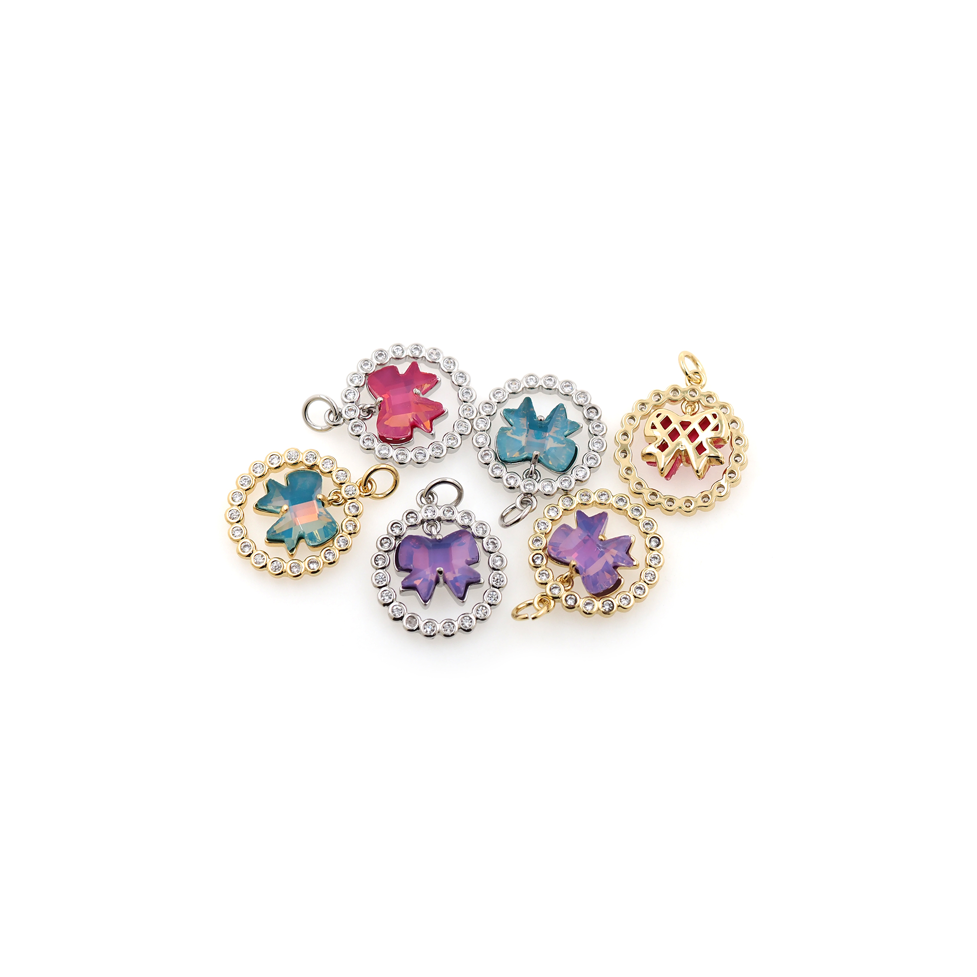 18K Gold Filled Bow Pendant,CZ Micro Pave Bow Charm Earrings Necklace for DIY Jewelry Making Supply