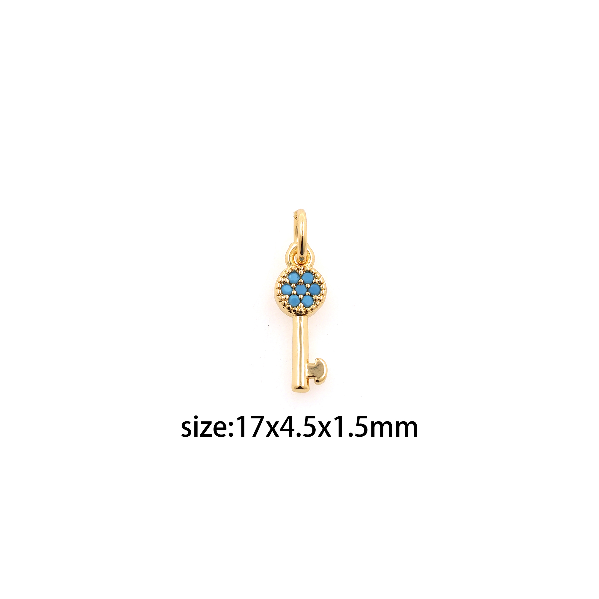 18K Gold Filled Key Pendant,CZ Micro Pave Key Charm Earrings Necklace for DIY Jewelry Making Supply