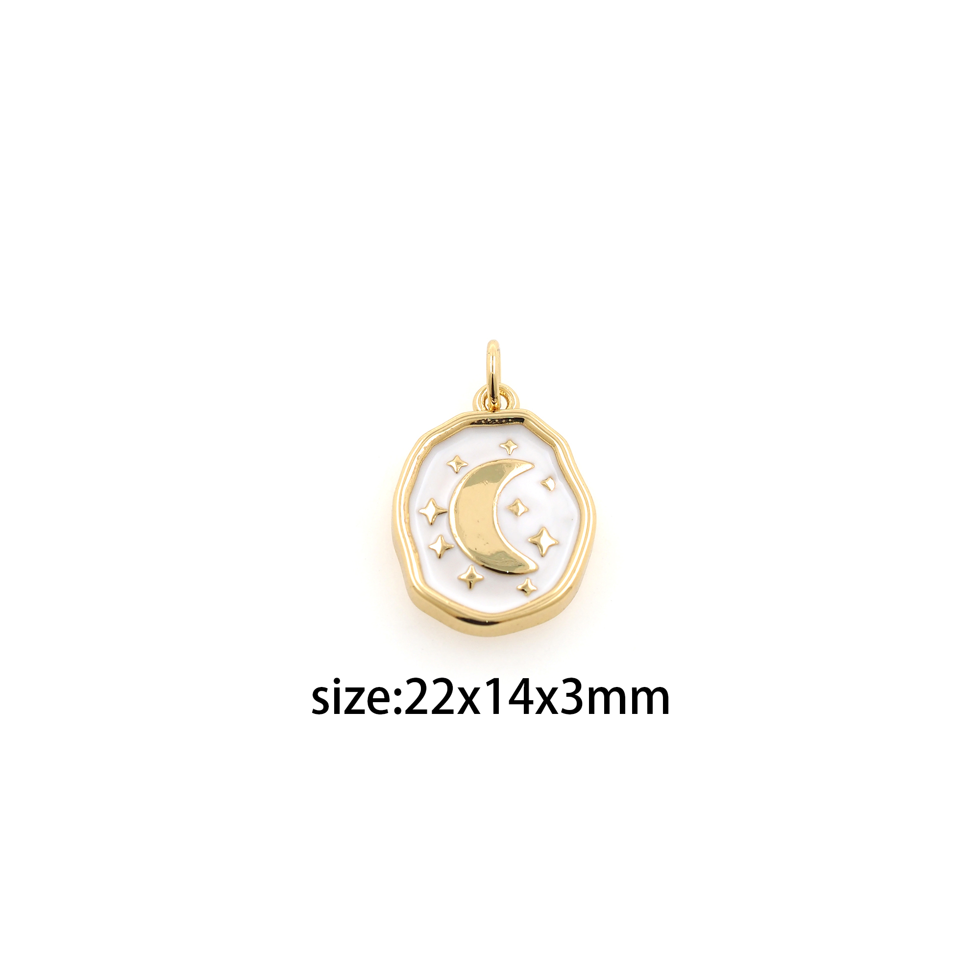 18K Gold Filled Moon Pendant,Enamel Celestial Charm Earrings Necklace for DIY Jewelry Making Supply