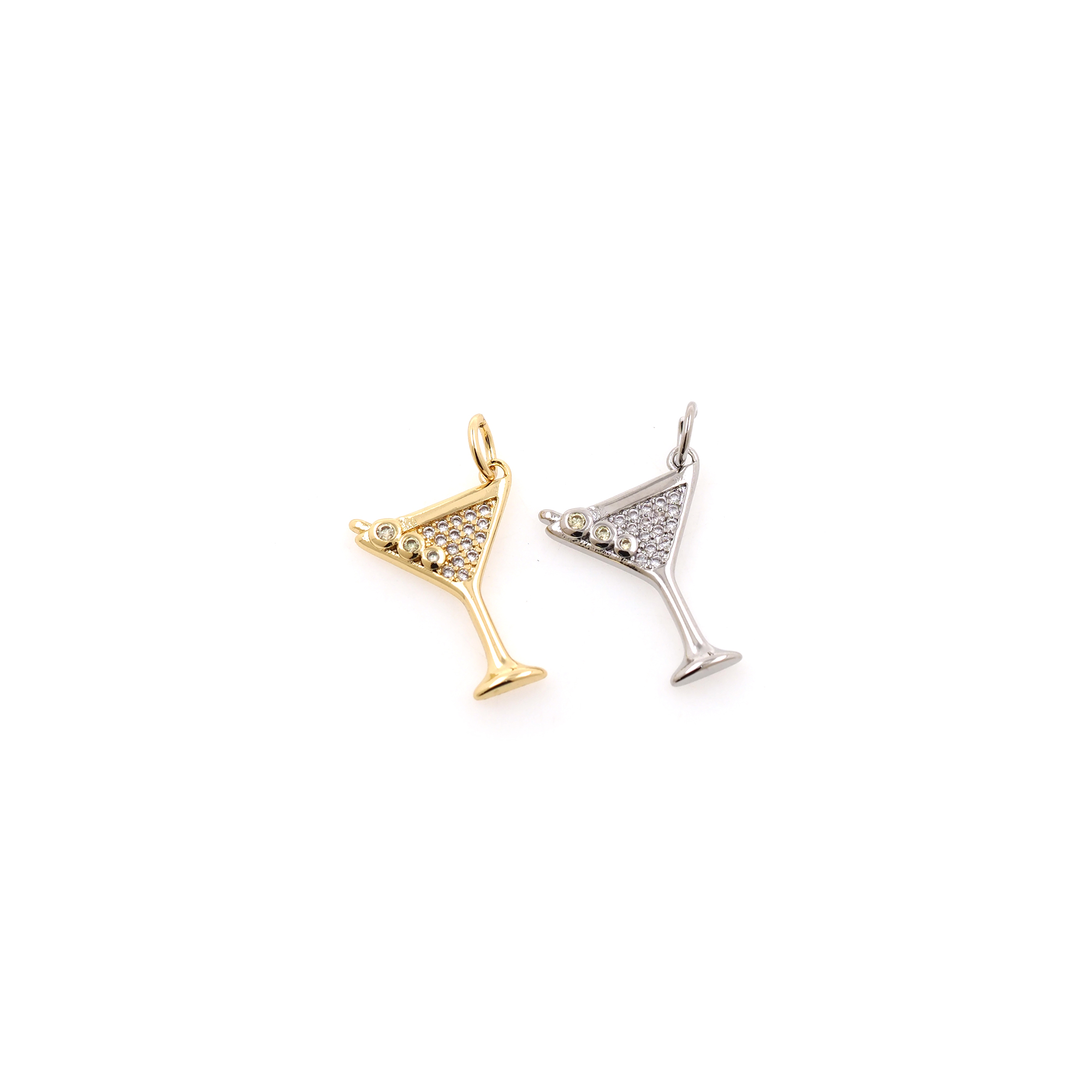 18K Gold Filled Wine Glass Pendant,CZ Micro Pave Wine Glass Charm Earrings Necklace for DIY Jewelry Making Supply