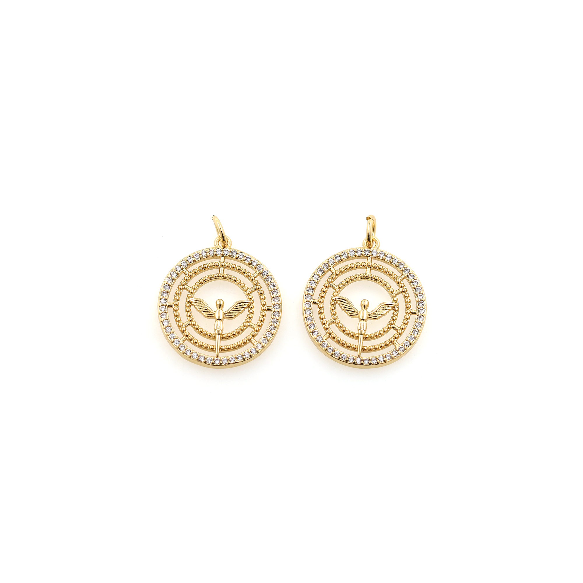 18K Gold Filled Round Pendant,CZ Micro Pave Round Earrings Necklace for DIY Jewelry Making Supply