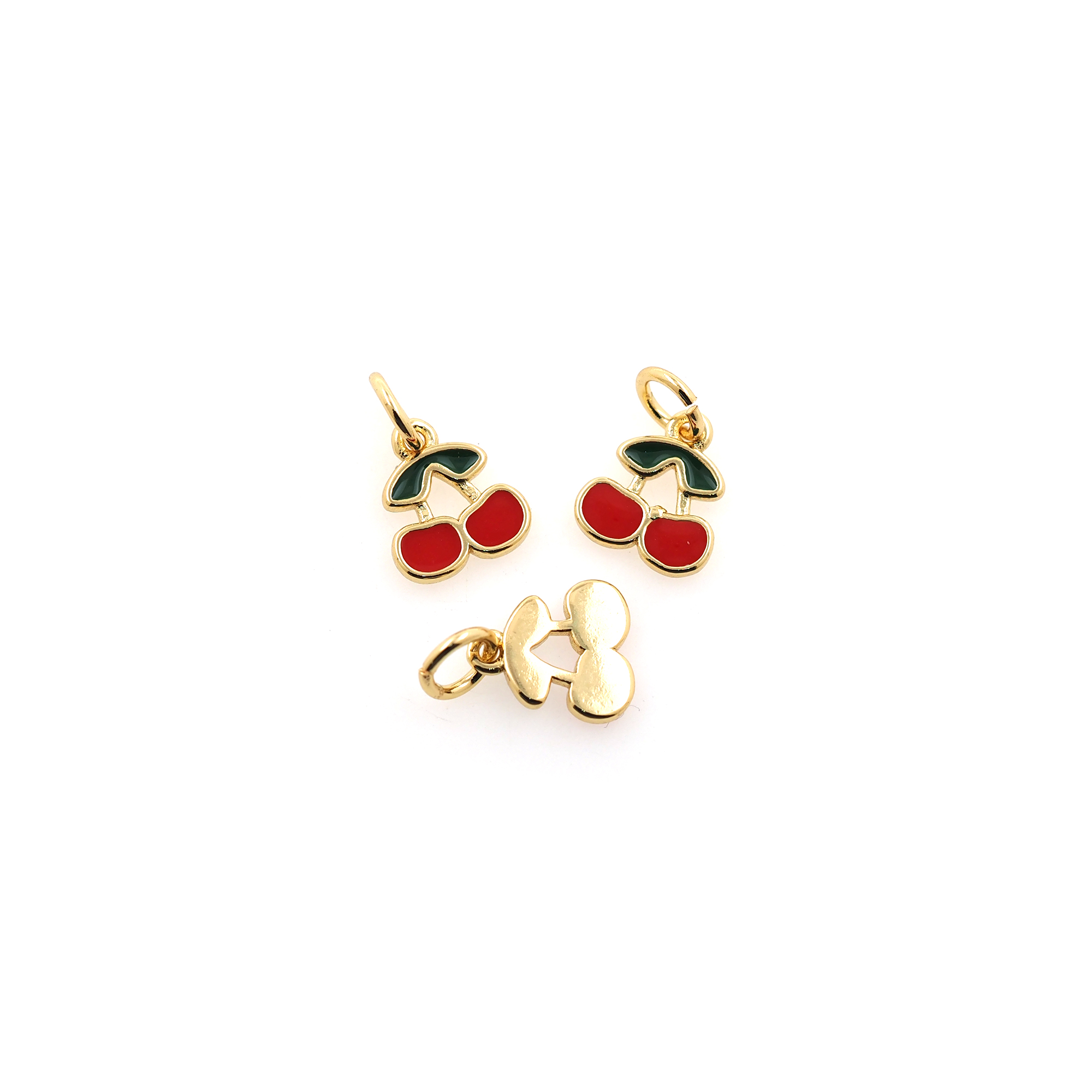 18K Gold Filled Cherry Pendant,Fruit Charm,Enamel Cherry Earrings Necklace for DIY Jewelry Making Supply