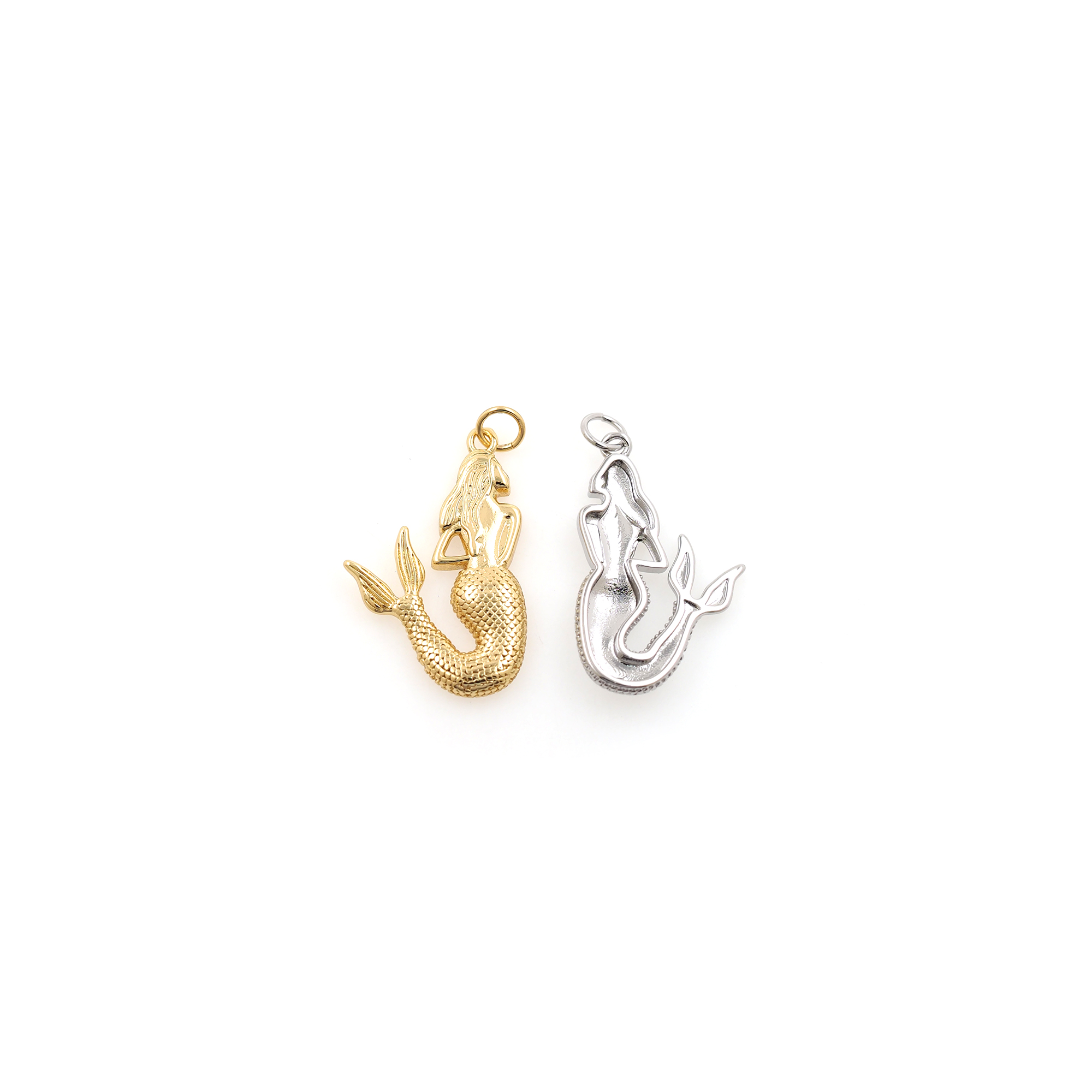 18K Gold Filled Mermaid Pendant,Dainty Mermaid Charm Earrings Necklace for DIY Jewelry Making Supply