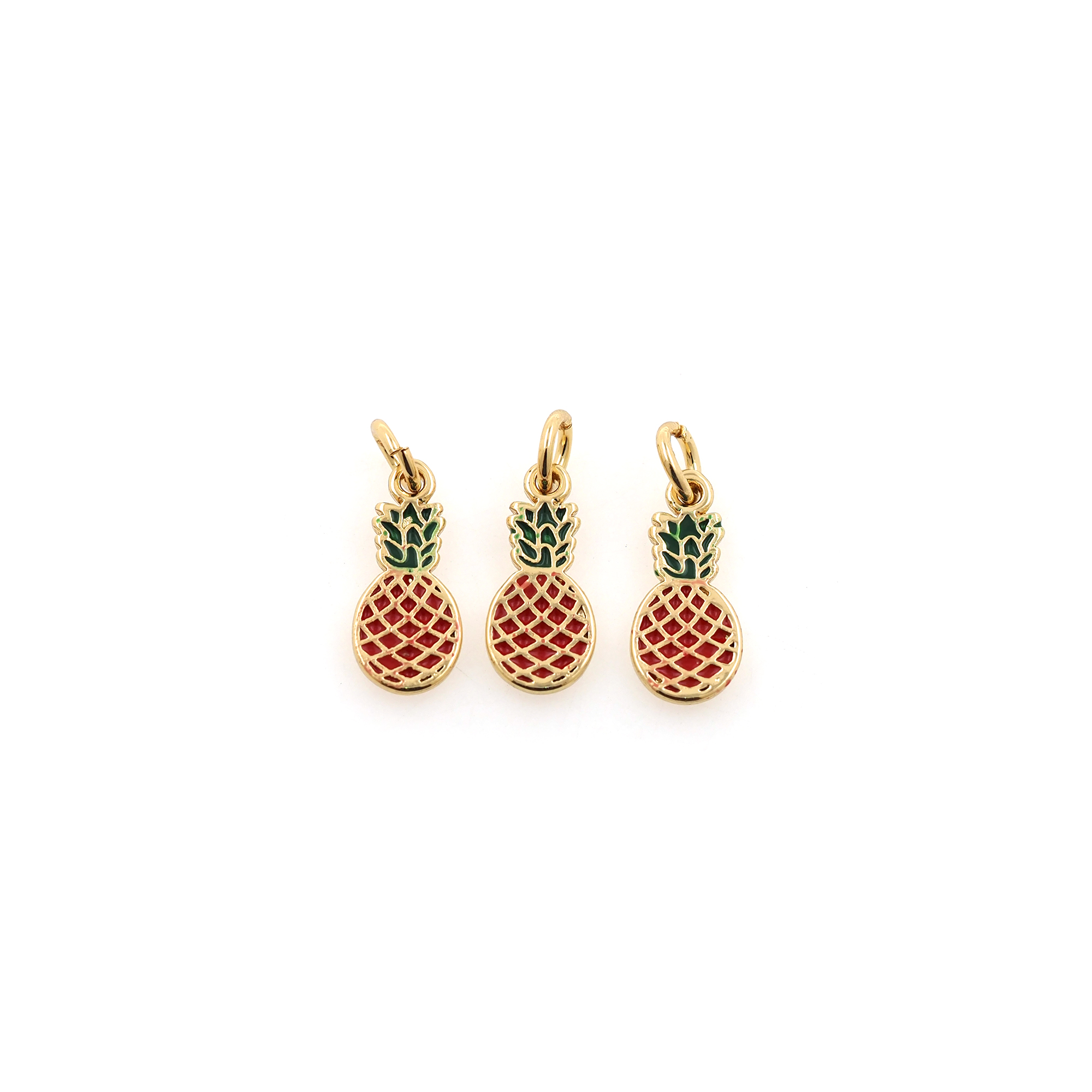 18K Gold Filled Pineapple Pendant,Enamel Fruit Charm Earrings Necklace for DIY Jewelry Making Supply