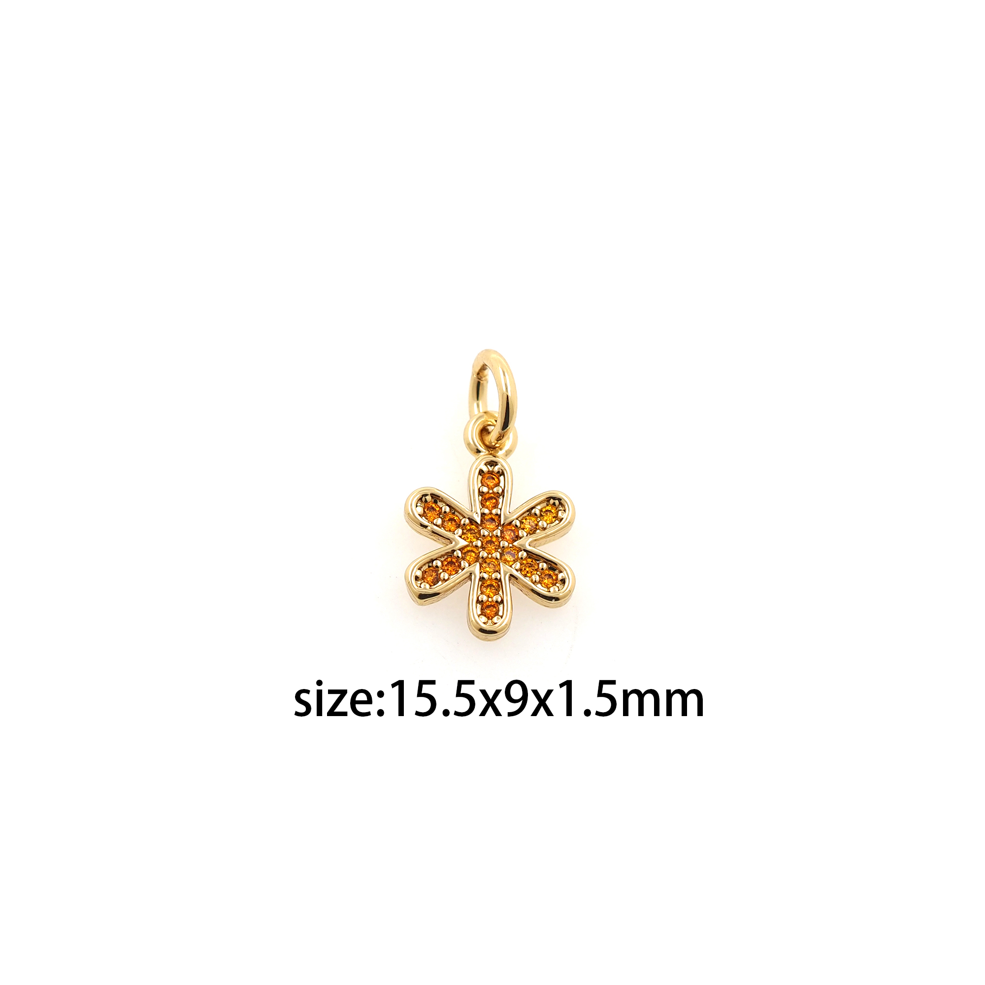 18K Gold Filled Flower Pendant,CZ Micro Pave Flower Charm Earrings Necklace for DIY Jewelry Making Supply