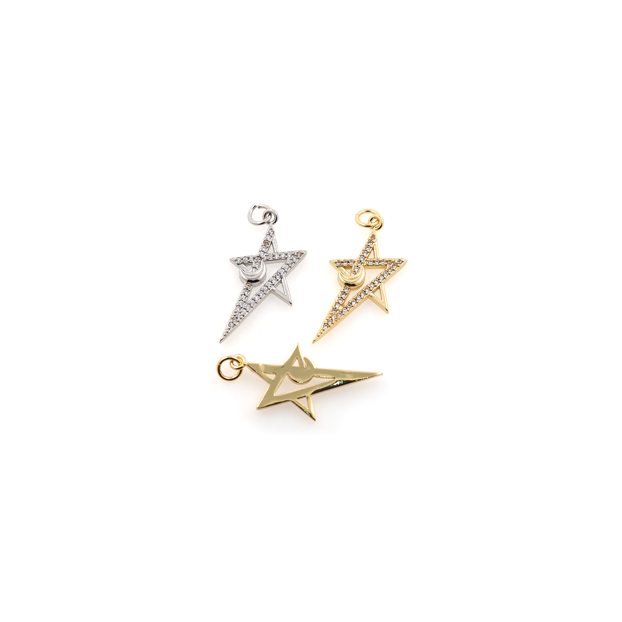 18K Gold Filled Star Pendant,Celestial Charm,CZ Micro Pave Star Earrings Necklace for DIY Jewelry Making Supply