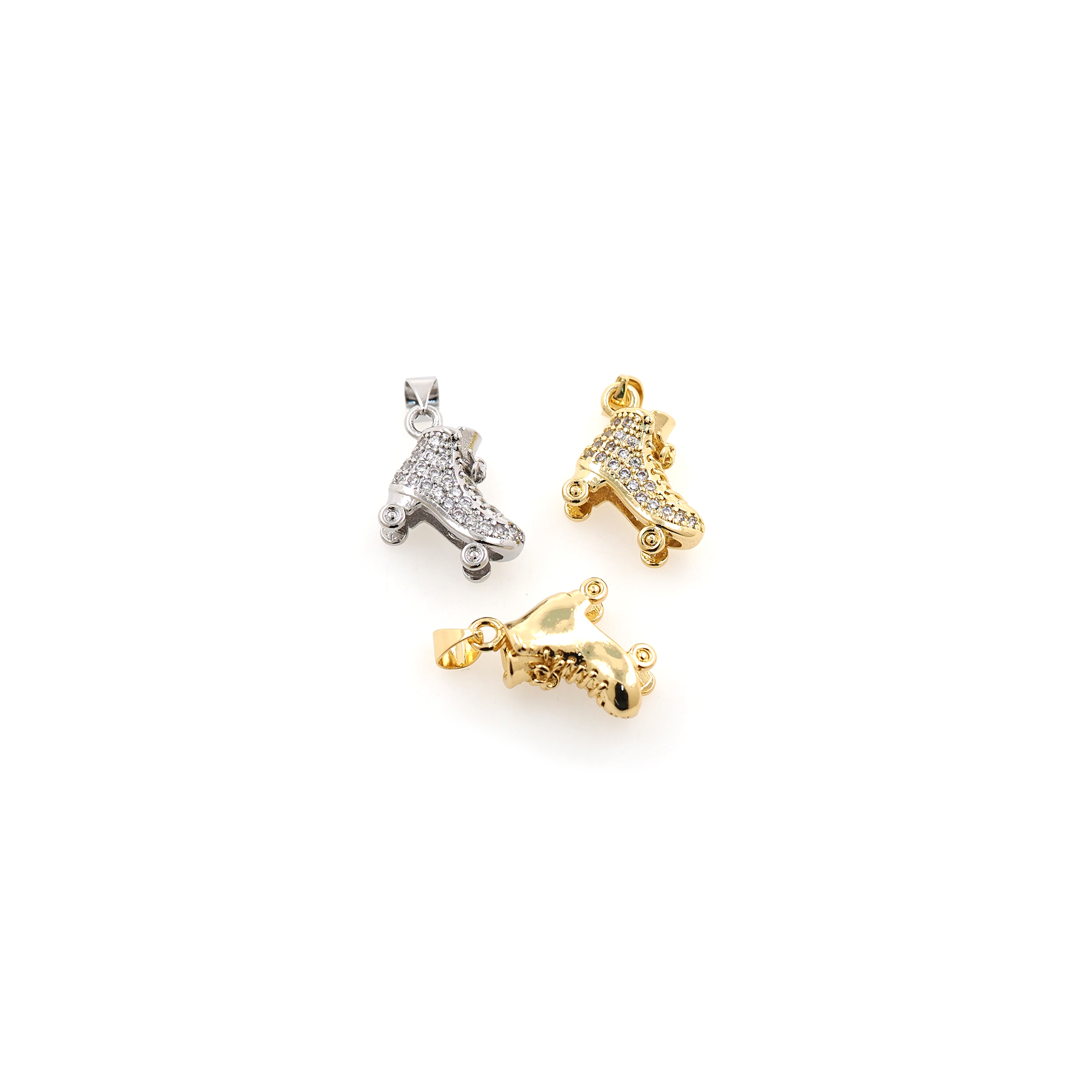 18K Gold Filled Roller Skate Pendant,CZ Micro Pave Roller Skate Charm Earrings Necklace for DIY Jewelry Making Supply