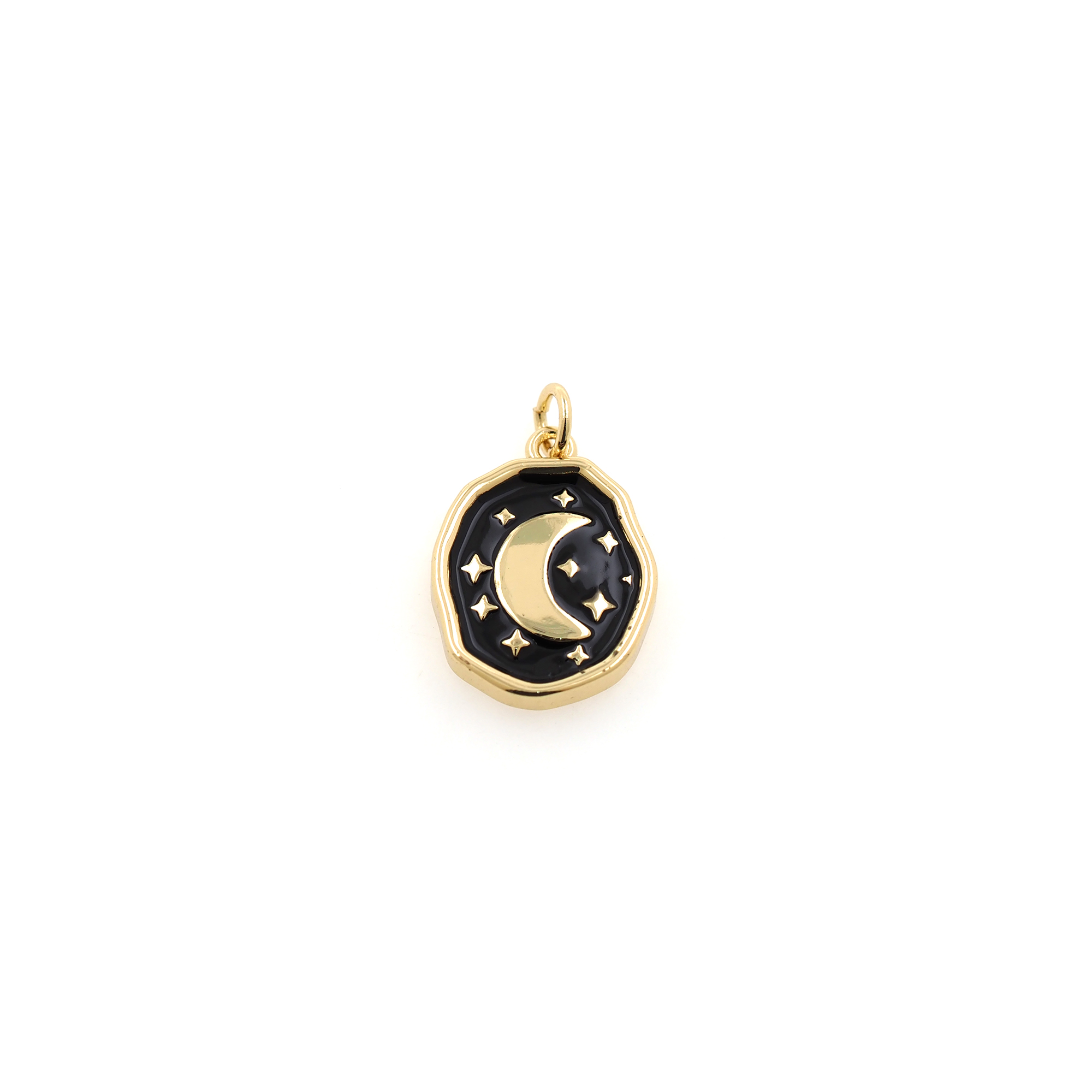 18K Gold Filled Moon Pendant,Enamel Celestial Charm Earrings Necklace for DIY Jewelry Making Supply