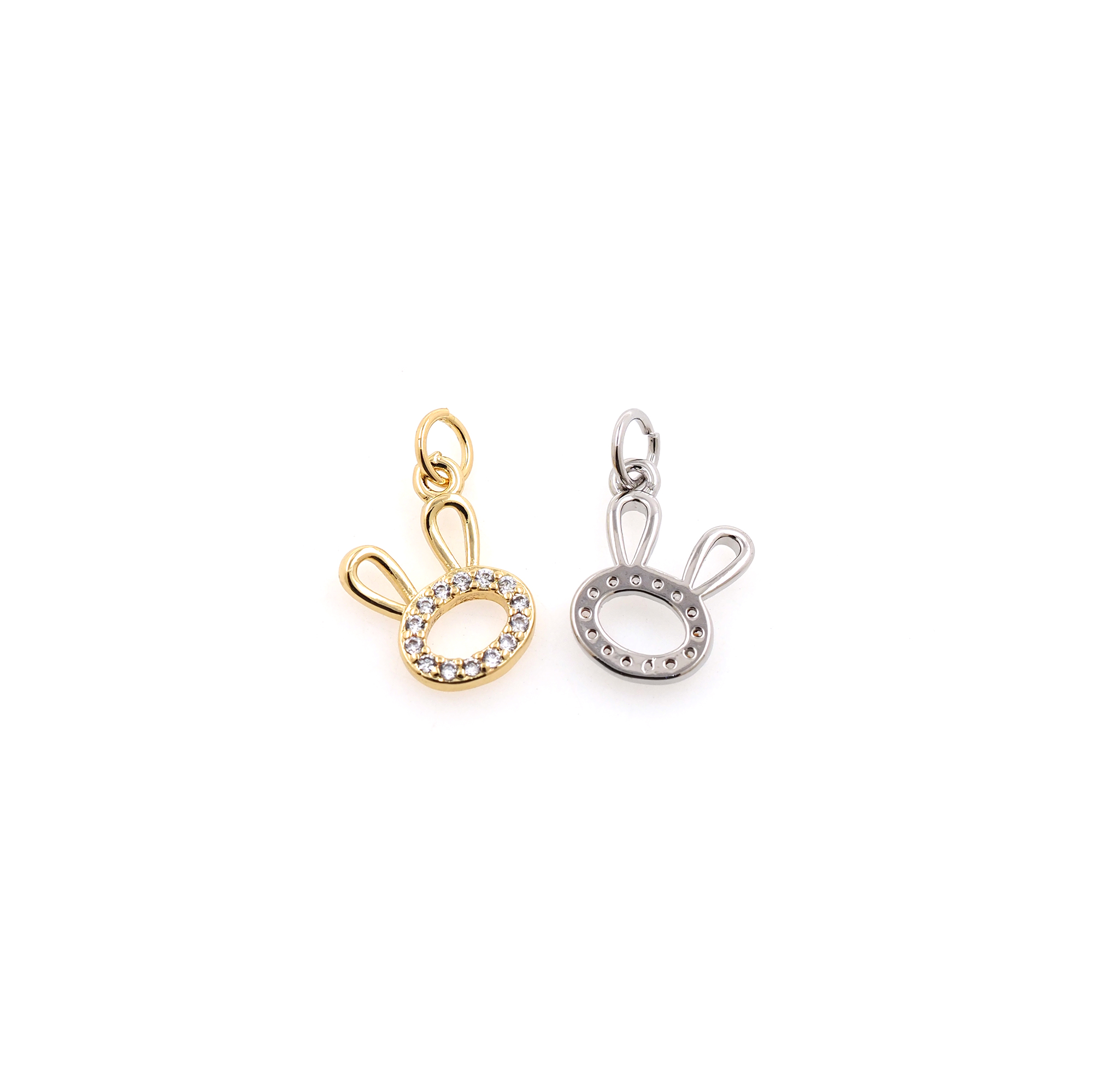 18K Gold Filled Rabbit Pendant,CZ Micro Pave Animal Charm Earrings Necklace for DIY Jewelry Making Supply