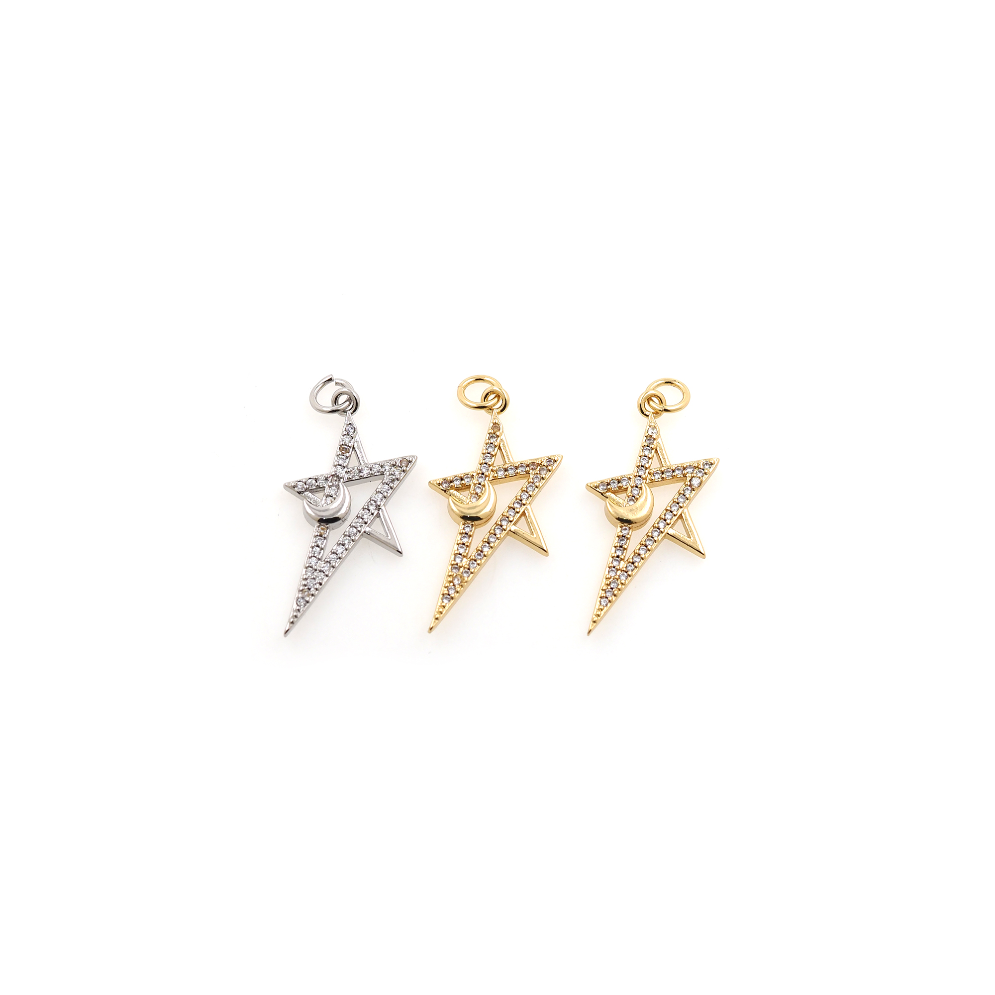 18K Gold Filled Star Pendant,Celestial Charm,CZ Micro Pave Star Earrings Necklace for DIY Jewelry Making Supply
