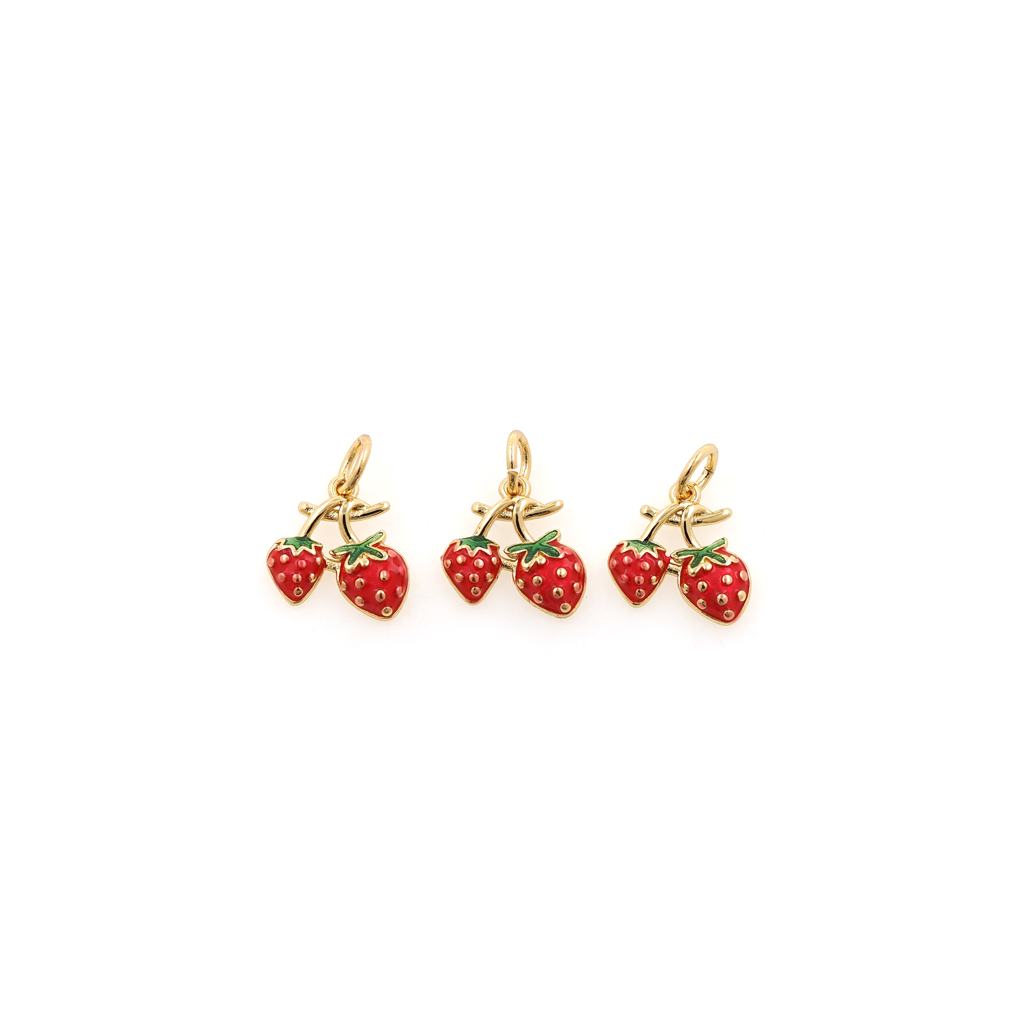 18K Gold Filled Strawberry Pendant,Enamel Fruit Charm Earrings Necklace for DIY Jewelry Making Supply