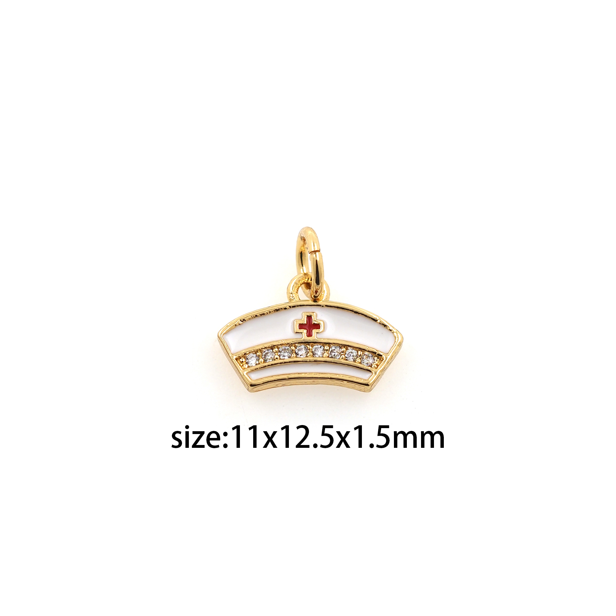 18K Gold Filled Nurse Cap Pendant,Enamel Nurse Hat Charm Earrings Necklace for DIY Jewelry Making Supply