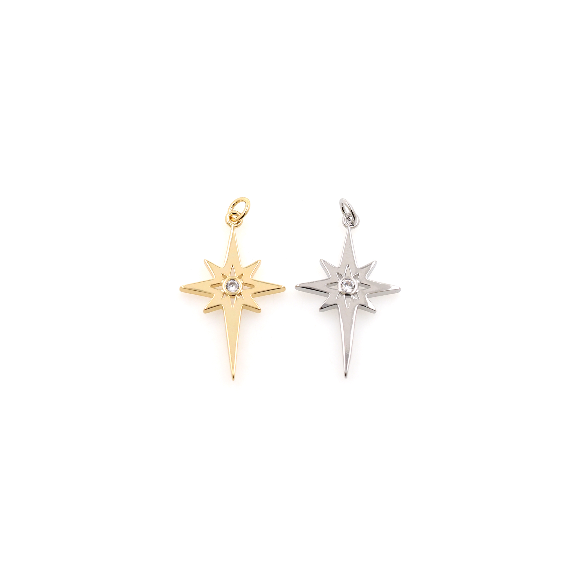 18K Gold Filled North Star Pendant,Celestial Charm,CZ Micro Pave Star Earrings Necklace for DIY Jewelry Making Supply