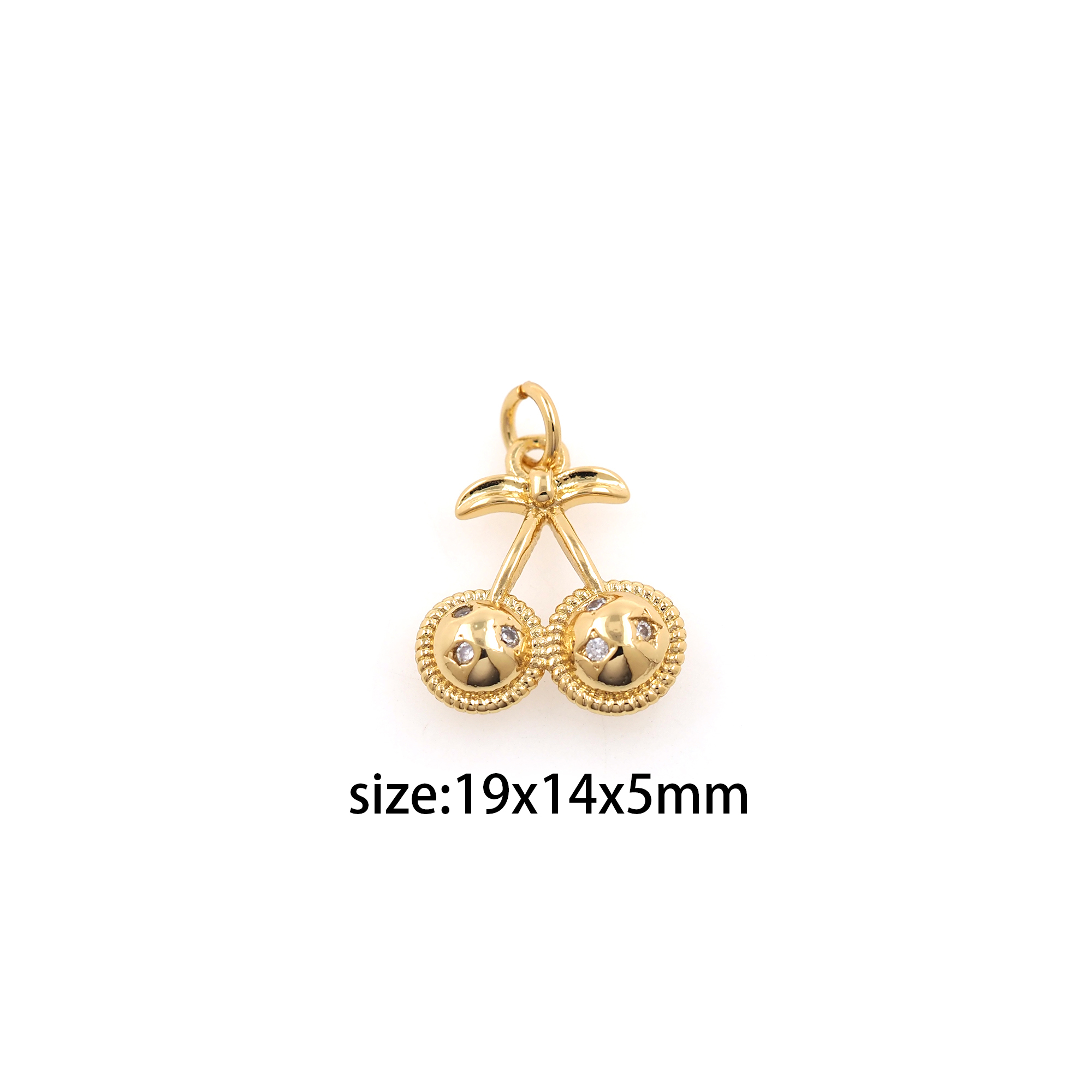 18K Gold Filled Cherry Pendant,Fruit Charm,CZ Micro Pave Cherry Earrings Necklace for DIY Jewelry Making Supply