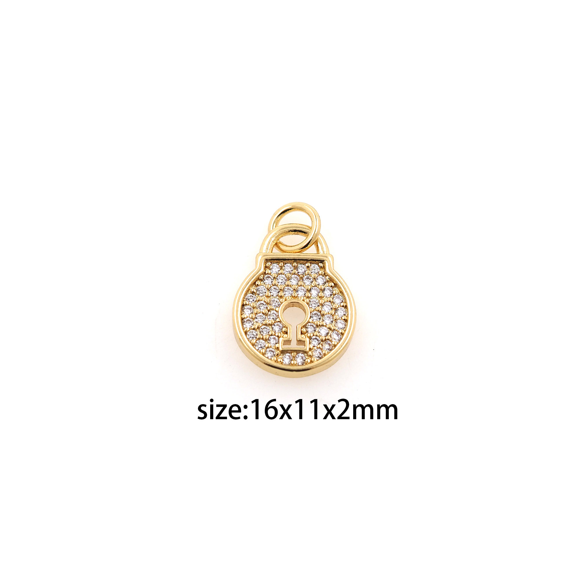 18K Gold Filled Lock Pendant,CZ Micro Pave Lock Charm Earrings Necklace for DIY Jewelry Making Supply