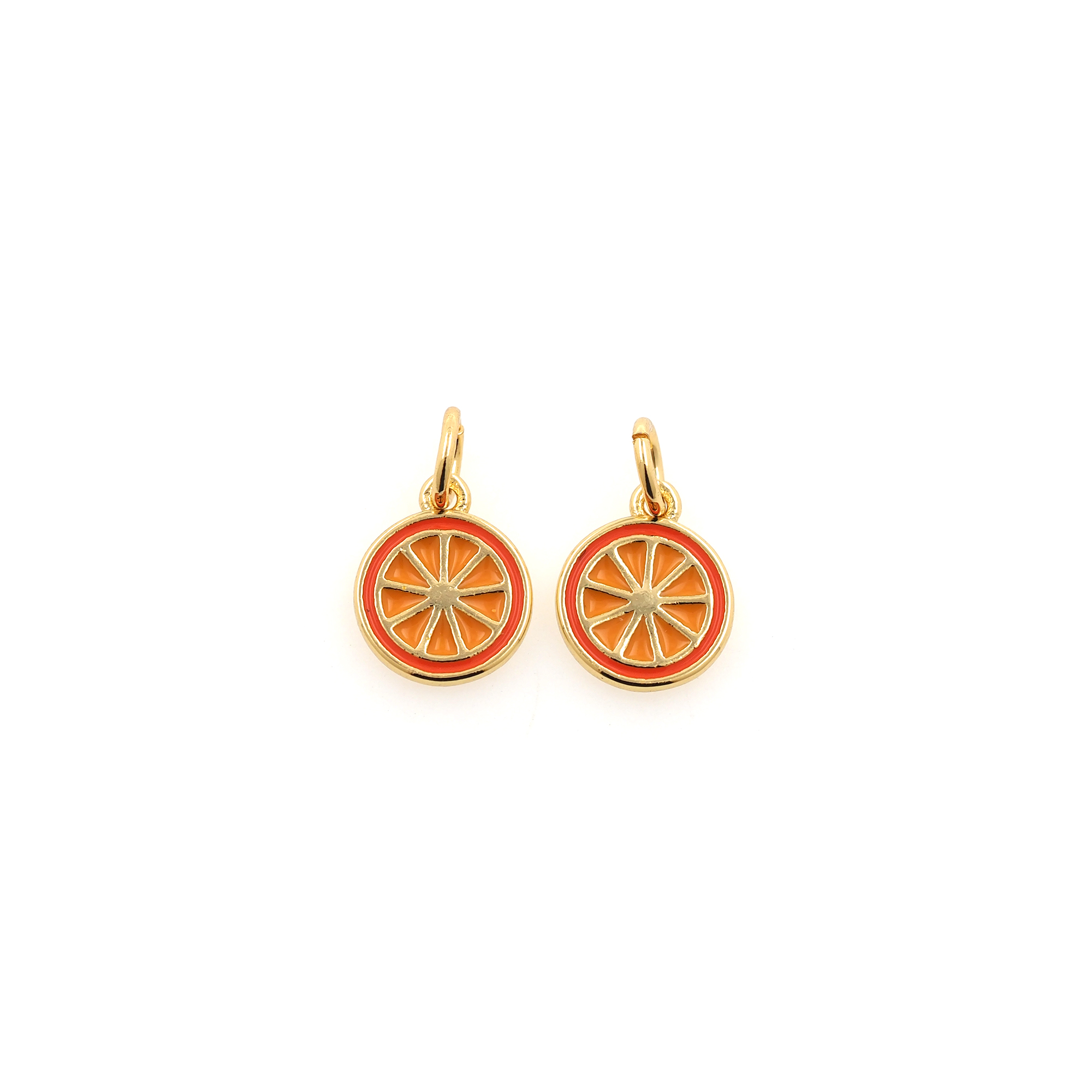 18K Gold Filled Orange Pendant,Fruit Charm,Enamel Lemon Earrings Necklace for DIY Jewelry Making Supply