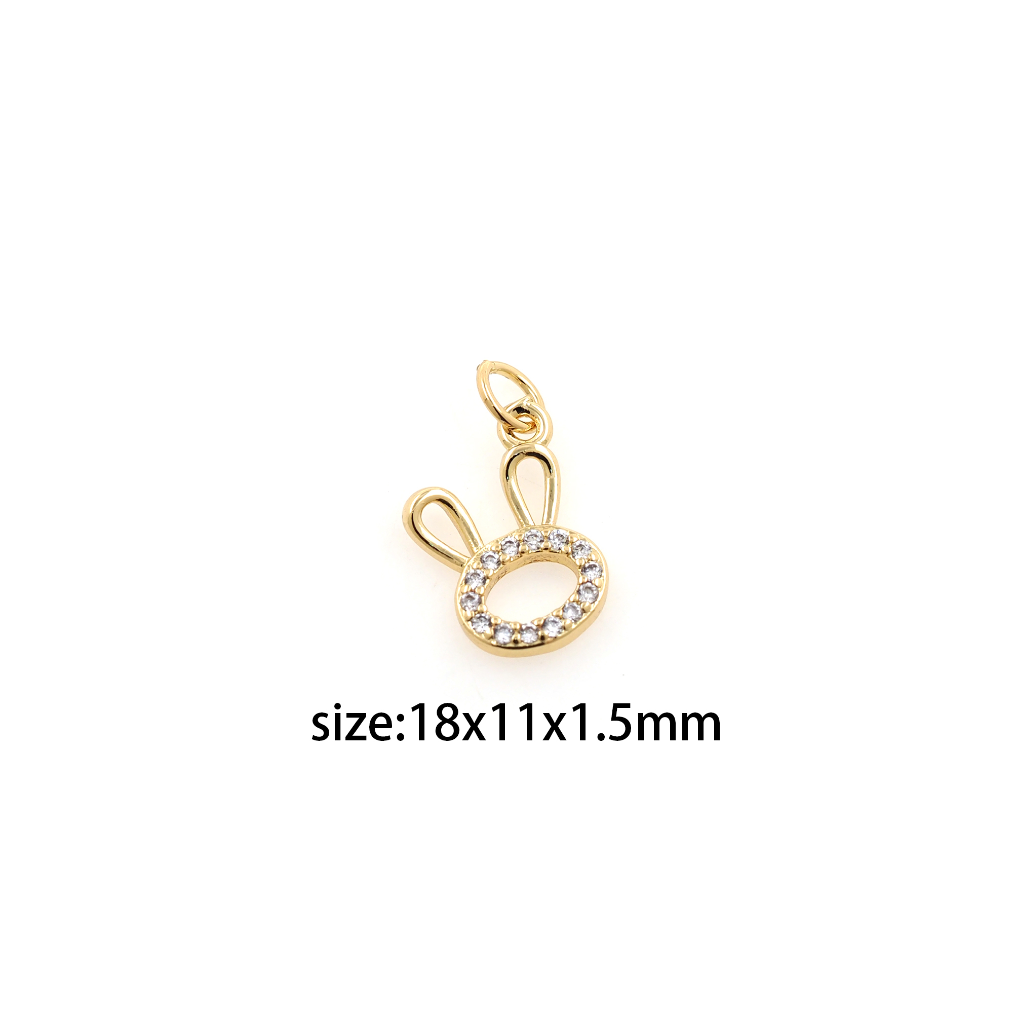 18K Gold Filled Rabbit Pendant,CZ Micro Pave Animal Charm Earrings Necklace for DIY Jewelry Making Supply