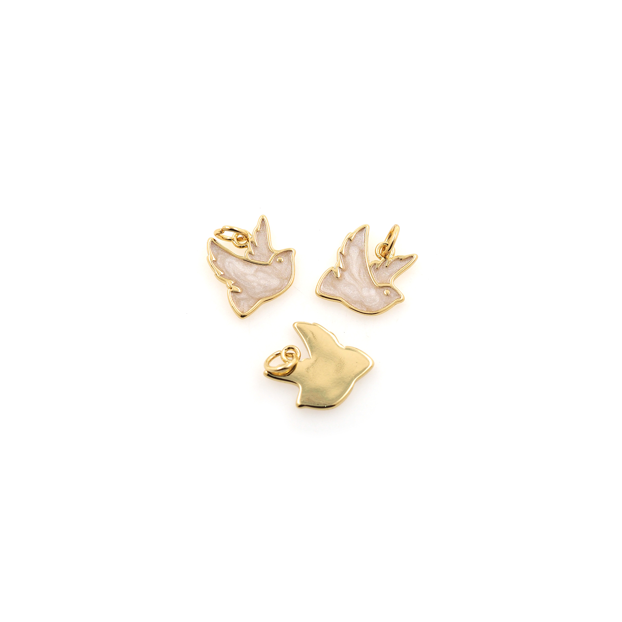 18K Gold Filled Dove Pendant,Enamel Peace Dove Charm Earrings Necklace for DIY Jewelry Making Supply