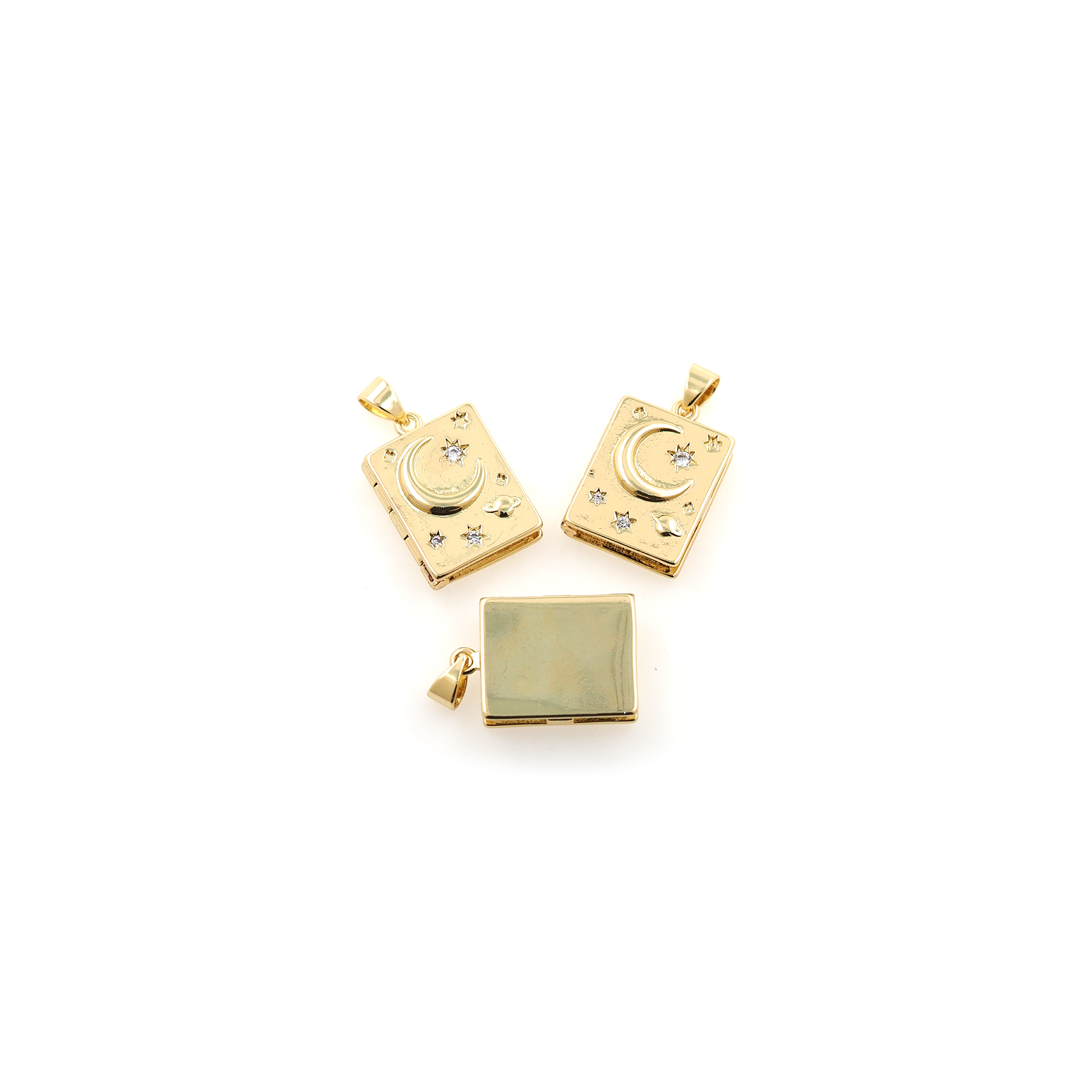 18K Gold Filled Moon Pendant,Openable Diary Book Charm Earrings Necklace for DIY Jewelry Making Supply