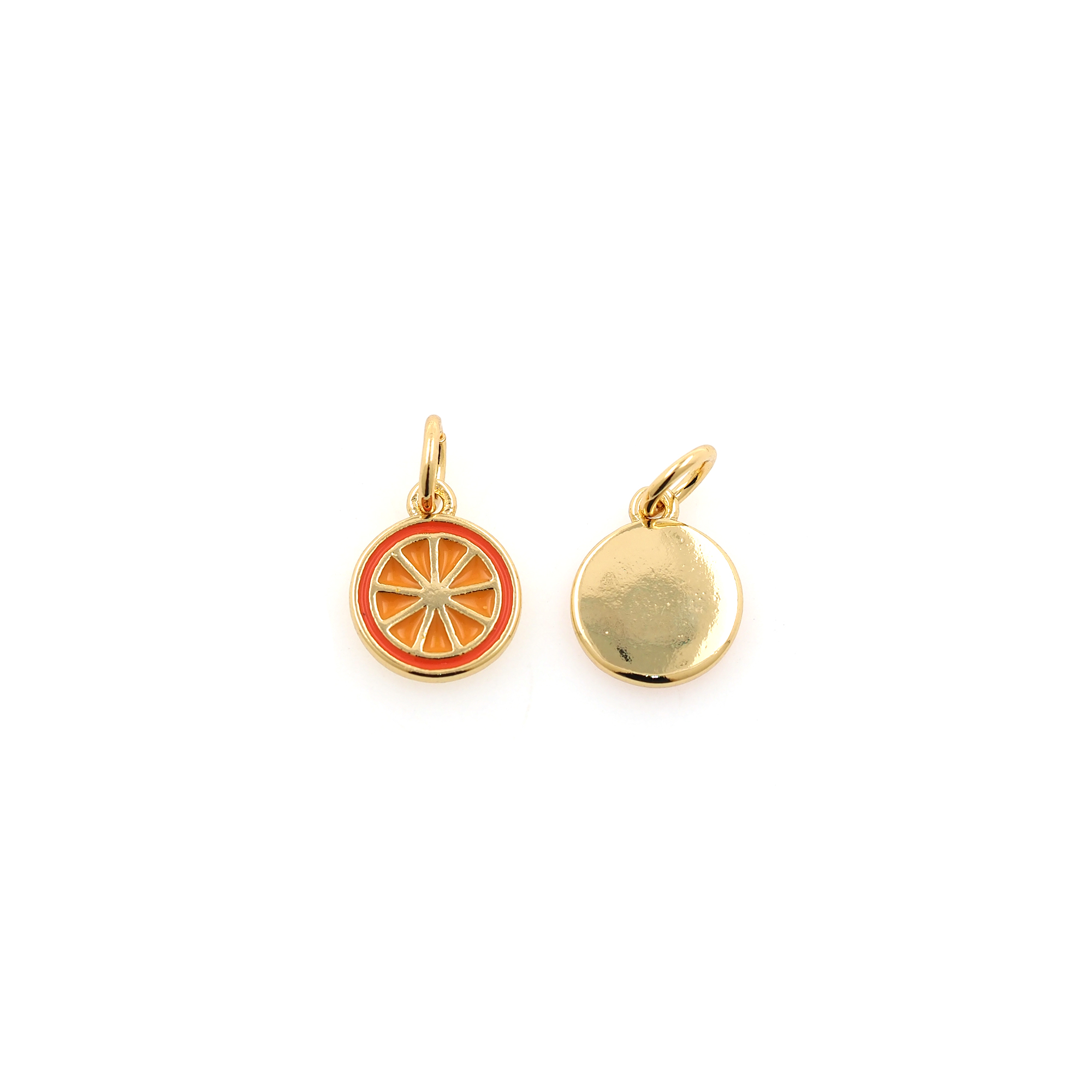 18K Gold Filled Orange Pendant,Fruit Charm,Enamel Lemon Earrings Necklace for DIY Jewelry Making Supply