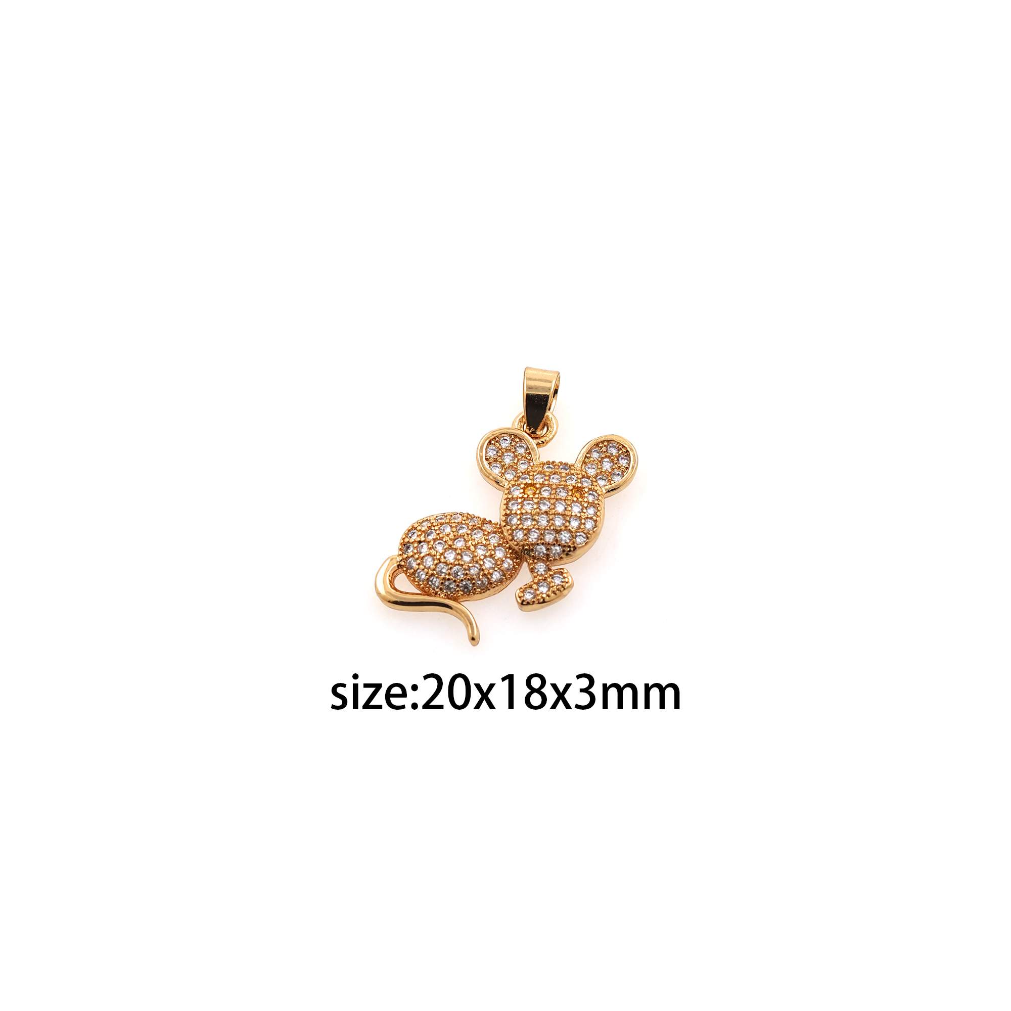 18K Gold Filled Mouse Pendant,CZ Micro Pave Mouse Charm Earrings Necklace for DIY Jewelry Making Supply