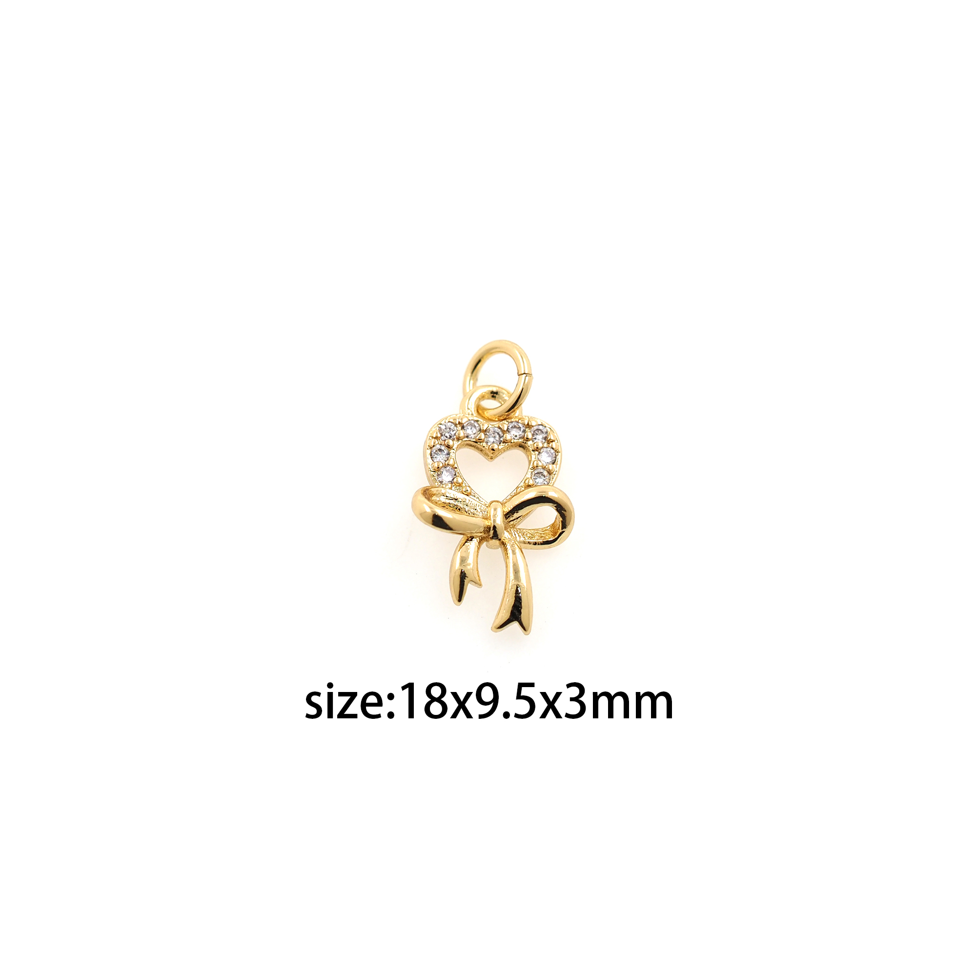 18K Gold Filled Bow Pendant,CZ Micro Pave Bow Heart Charm Earrings Necklace for DIY Jewelry Making Supply