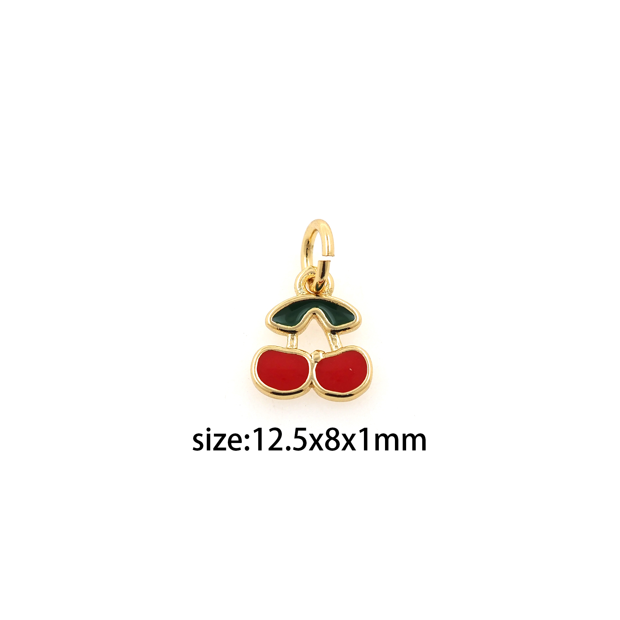 18K Gold Filled Cherry Pendant,Fruit Charm,Enamel Cherry Earrings Necklace for DIY Jewelry Making Supply