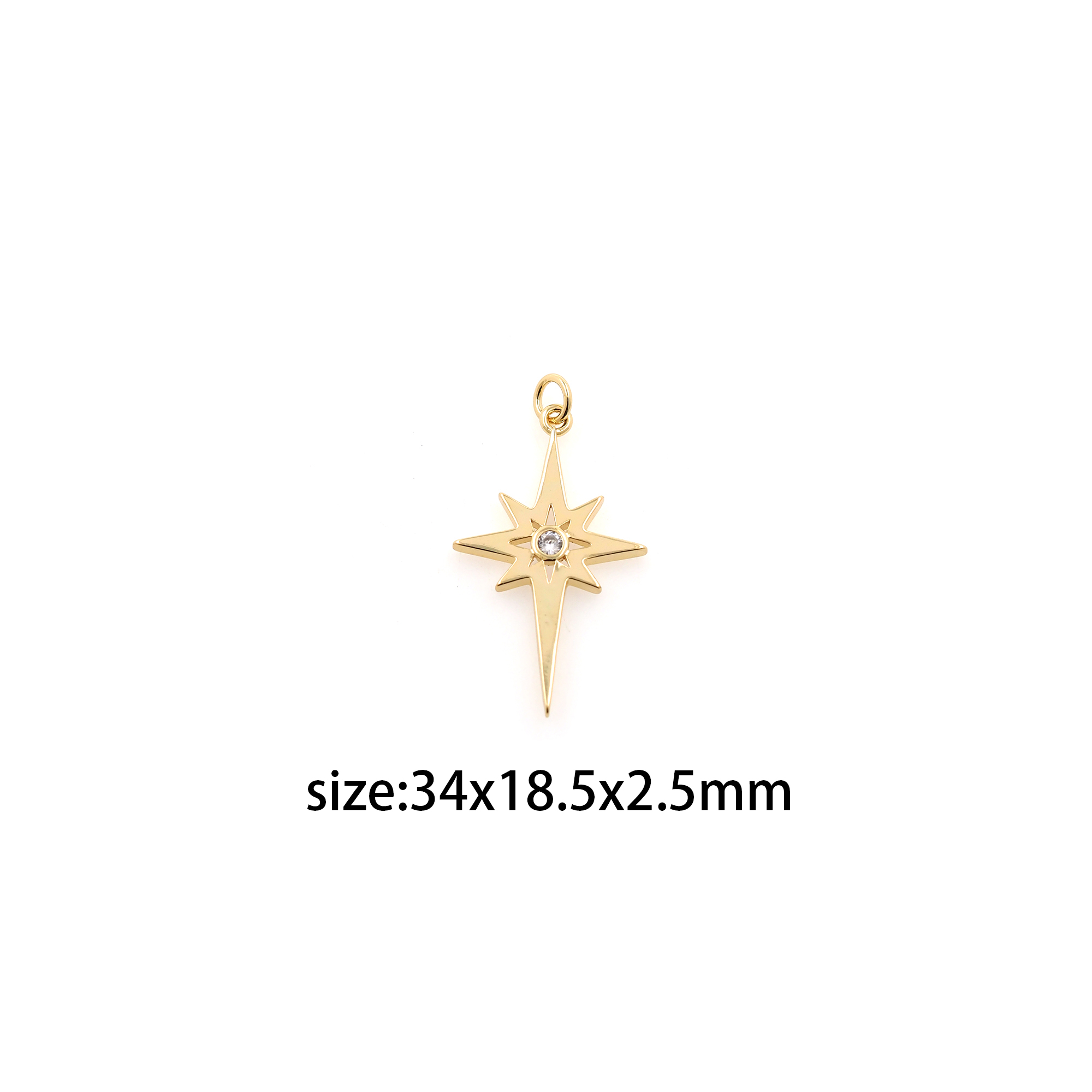 18K Gold Filled North Star Pendant,Celestial Charm,CZ Micro Pave Star Earrings Necklace for DIY Jewelry Making Supply